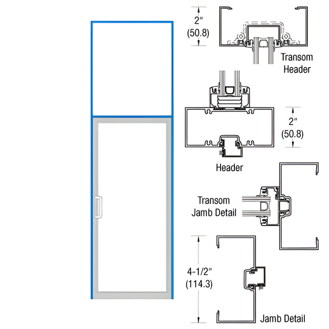 CRL-U.S. Aluminum Clear Anodized Class 1 Left Hand Open Back Transom Frame for Single Rim Panic Door Prepped for Offset Surface Mount