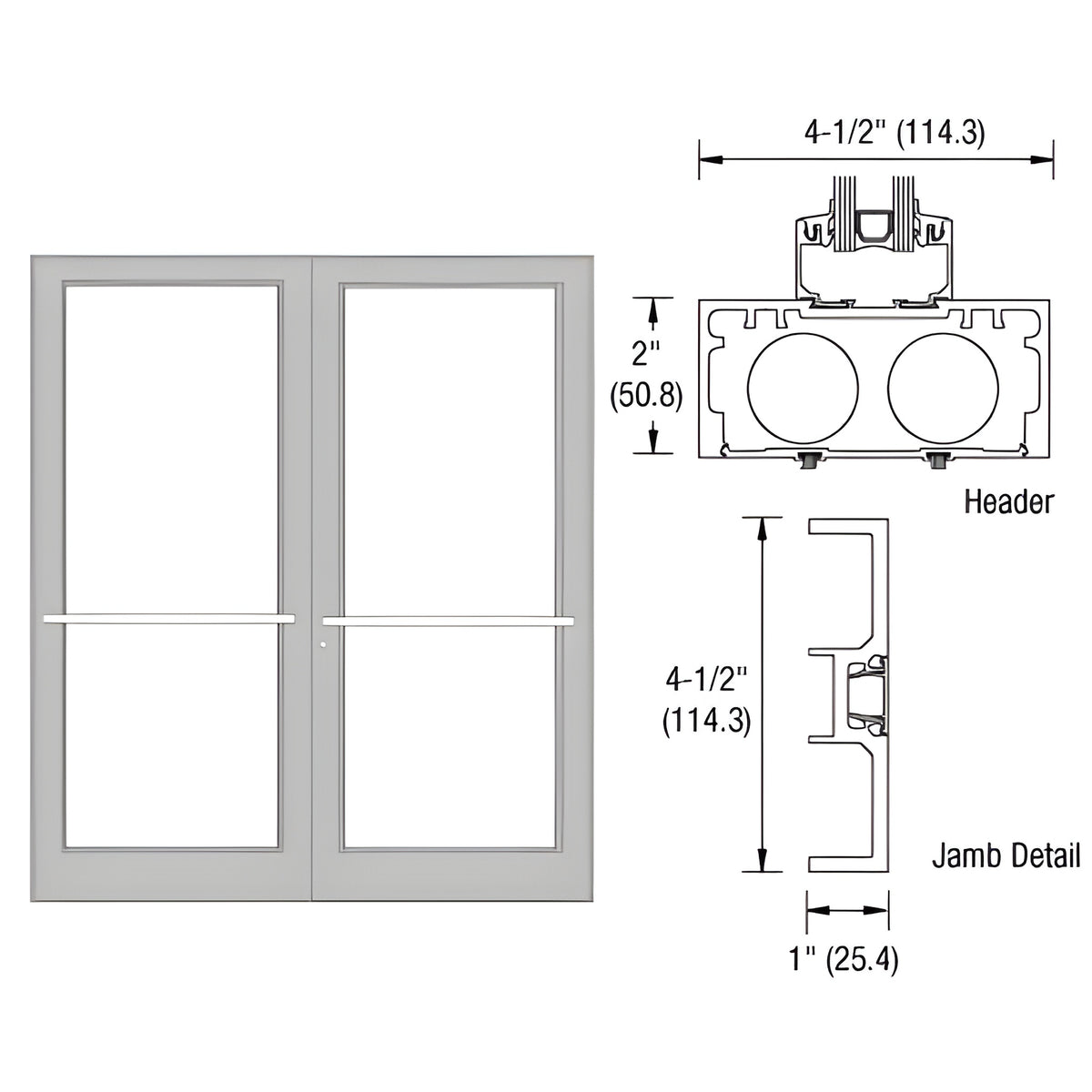 CRL-U.S. Aluminum Clear Anodized Class 1 Series DF800 Up/Over Sub Frame for a Pair of Doors