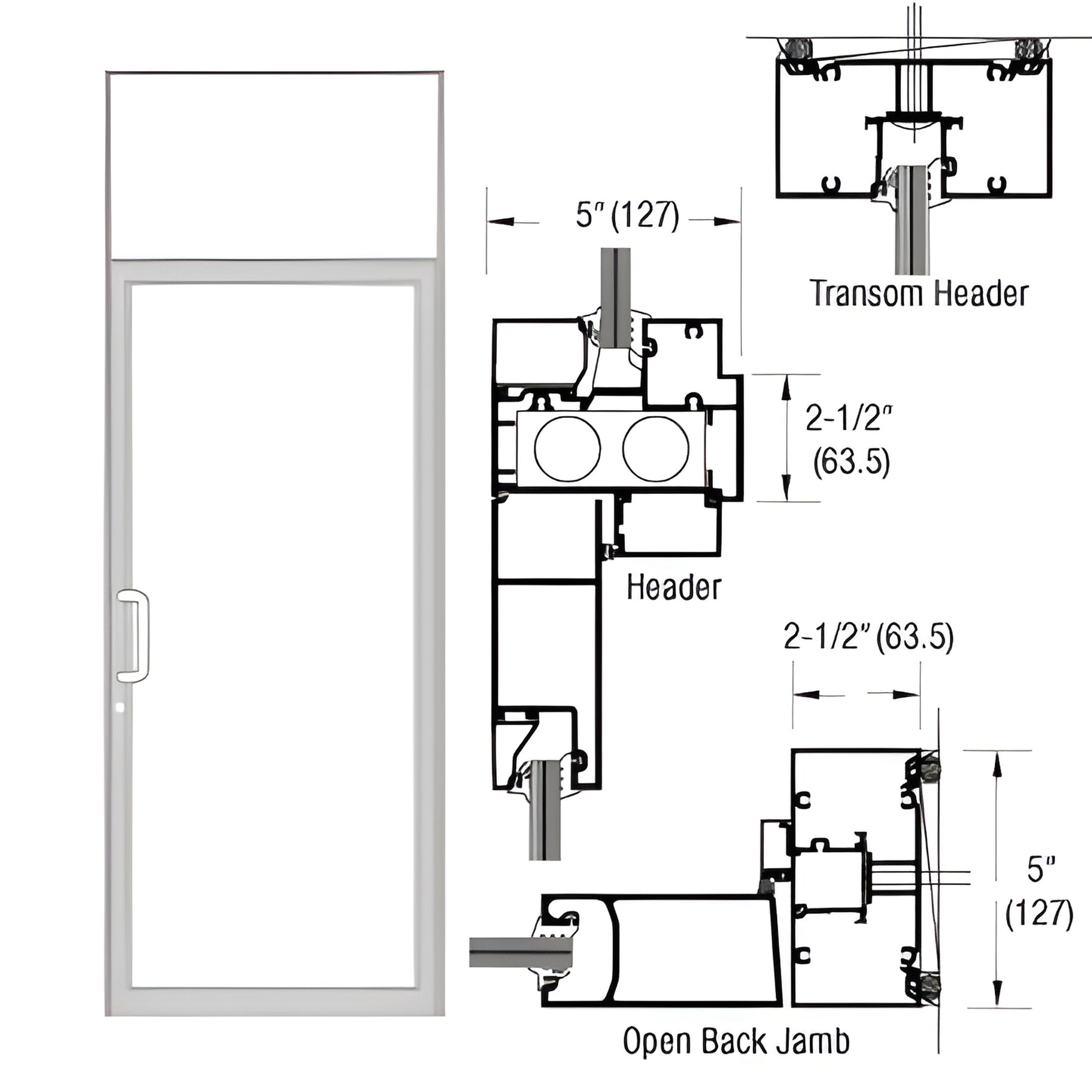 CRL-U.S. Aluminum Clear Anodized Class 1 Series IG500 Custom Transom Door Frame for Geared Hinged, CVR Strike, and Overhead Concealed Closer