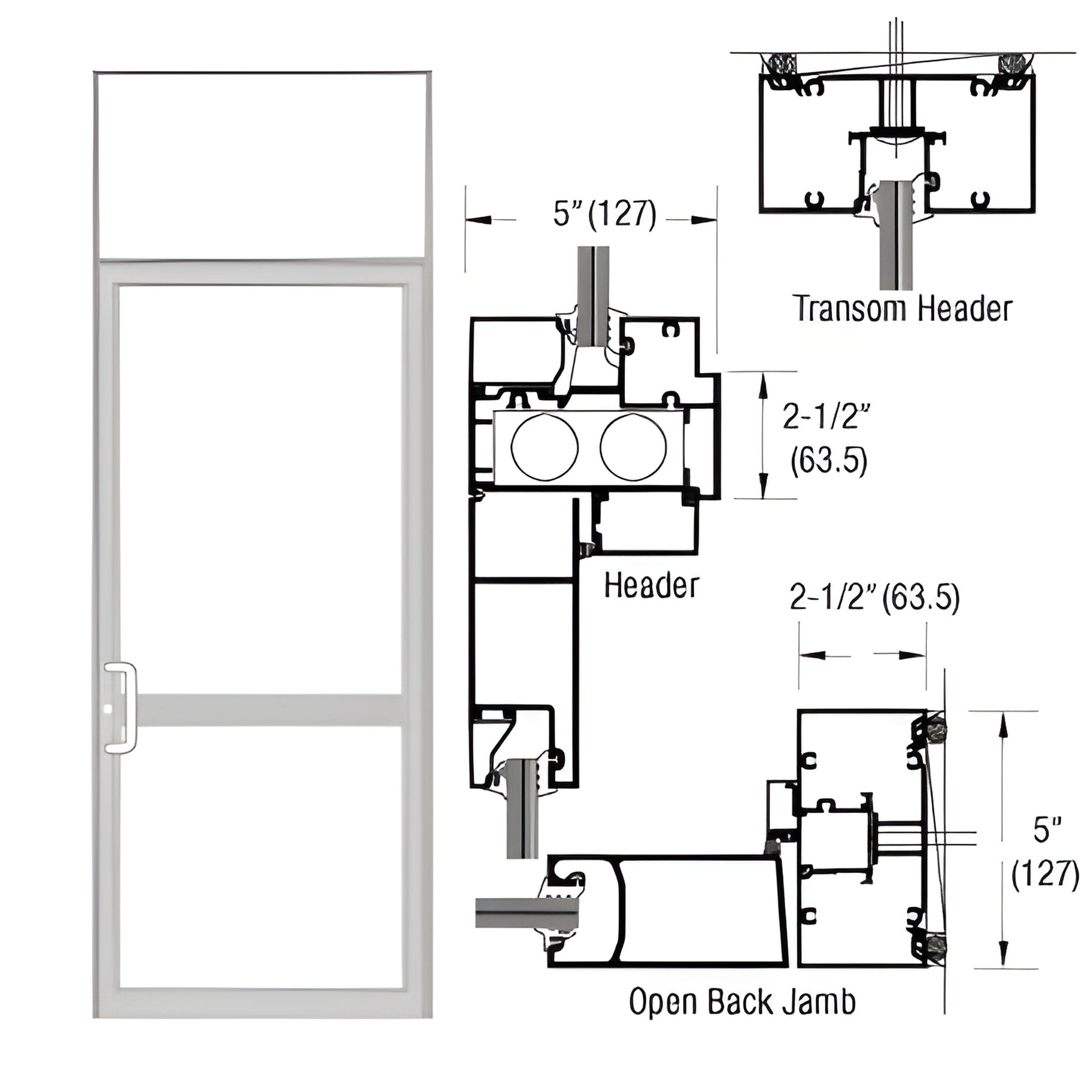 CRL-U.S. Aluminum Clear Anodized Class 1 Series IG500 Custom Transom Door Frame for Geared Hinged, CVR Strike, and Overhead Concealed Closer