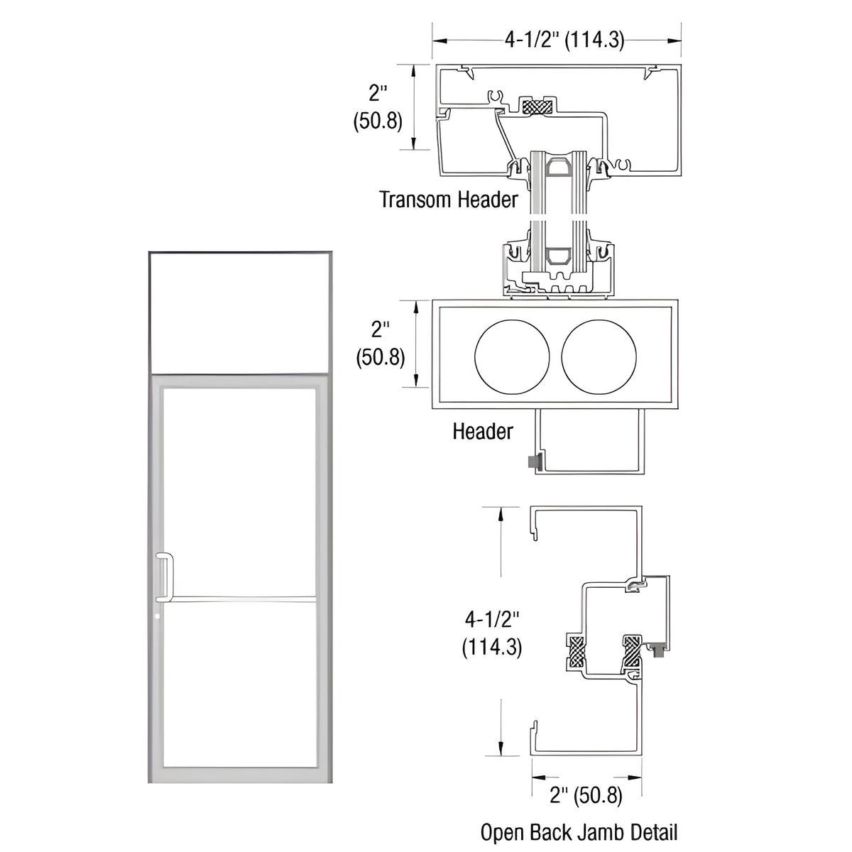 CRL-U.S. Aluminum Clear Anodized Class 1 Thermally Improved Transom Frame for Single Offset Pivot Door and Overhead Concealed Door Closer