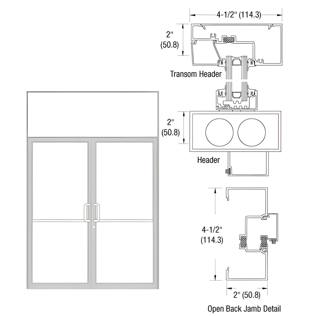 CRL-U.S. Aluminum Clear Anodized Class 1 Thermally Improved Transom Frame for a Pair of Doors Prepped for Offset Pivots and Overhead Concealed Door Closer