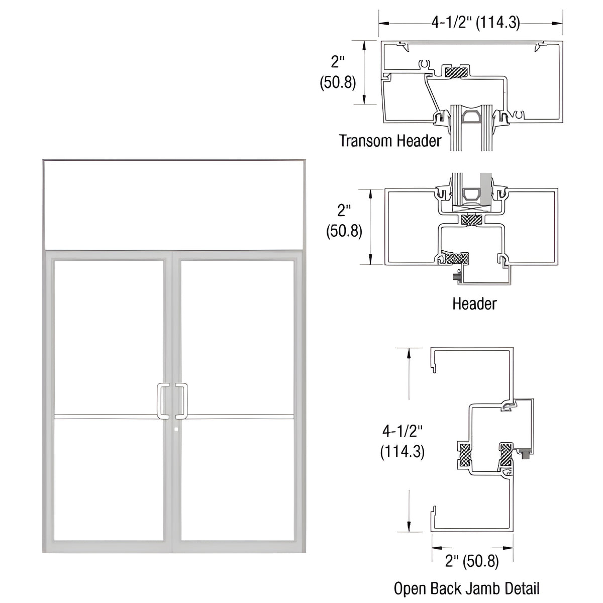 CRL-U.S. Aluminum Clear Anodized Class 1 Thermally Improved Transom Frame for a Pair of Doors Prepped for Butt Hinges and Surface Mount Door Closer
