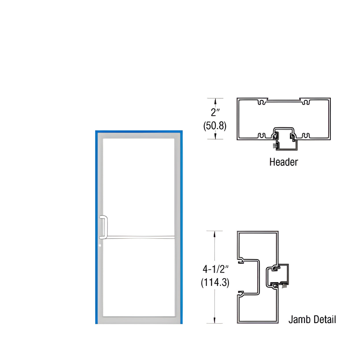 CRL-U.S. Aluminum Clear Anodized Class 1 Up and Over Right Hand Frame for Single Butt Hung Door Using Surface Mount Closer
