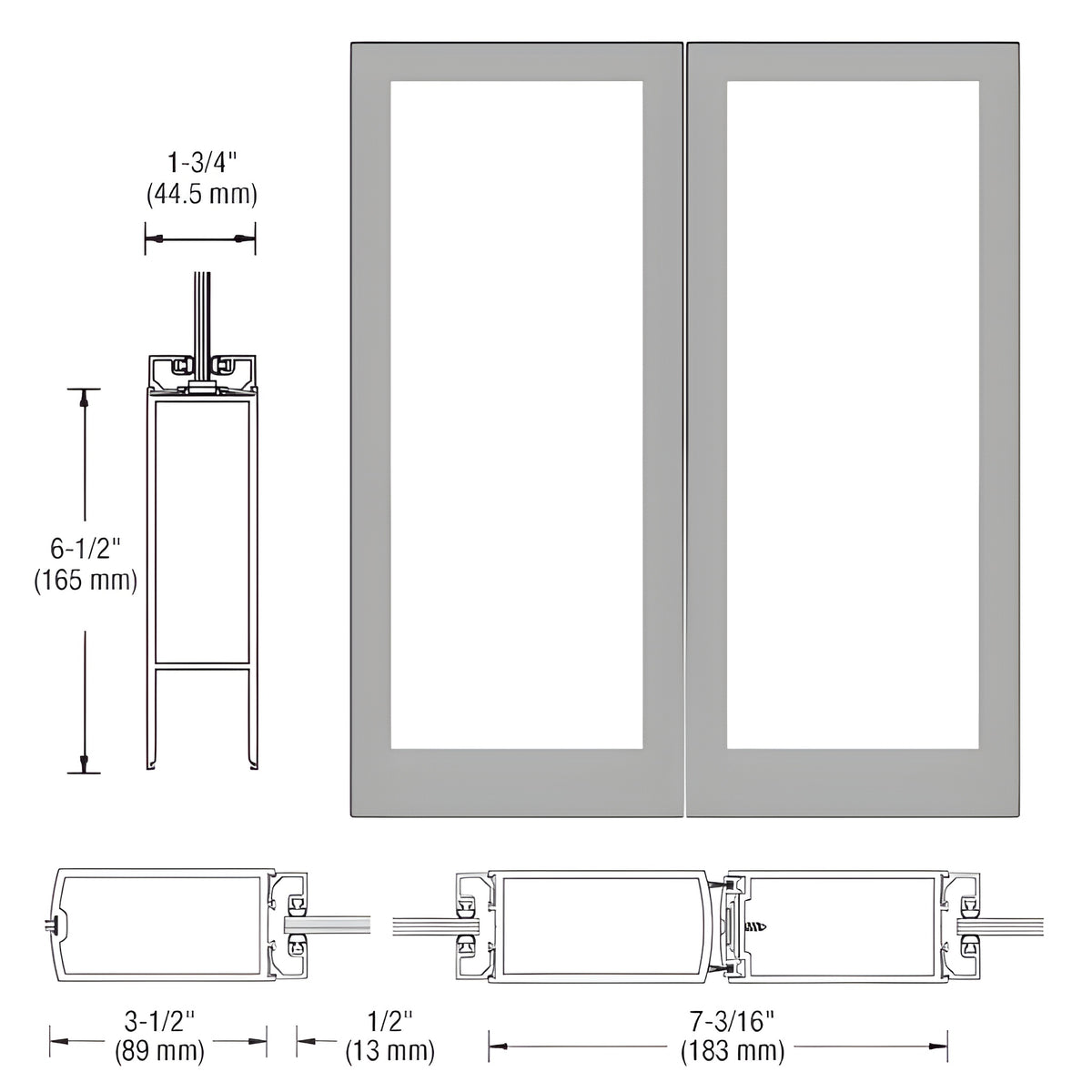 CRL-U.S. Aluminum Clear Anodized Custom Blank Pair 400 Medium Stile Center Hung Entrance Doors - No Prep