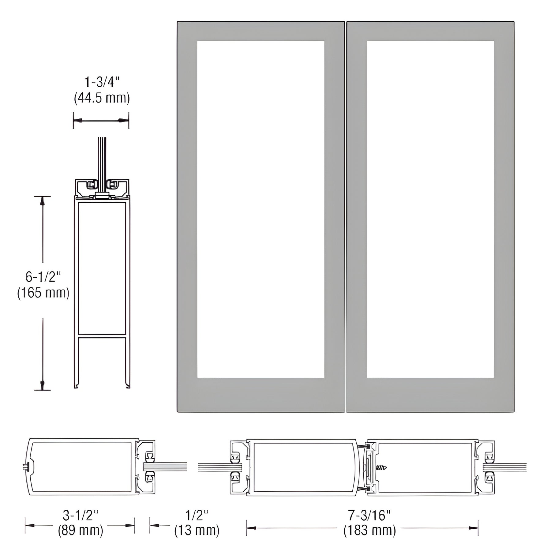 CRL-U.S. Aluminum Clear Anodized Custom Blank Pair 400 Medium Stile Center Hung Entrance Doors - No Prep