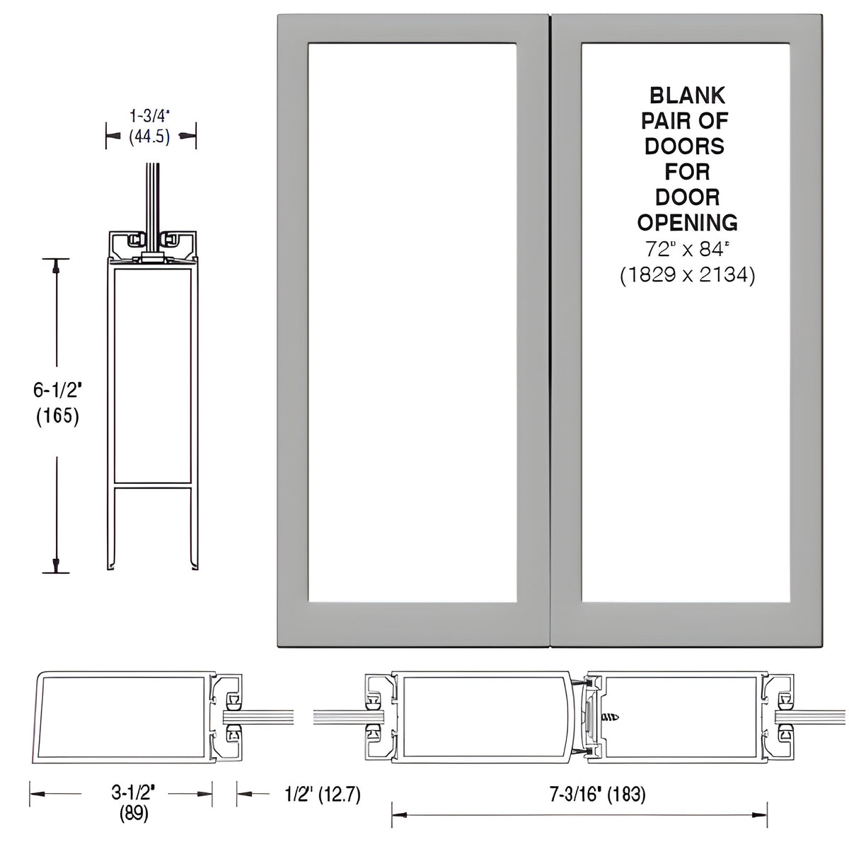 CRL-U.S. Aluminum Clear Anodized Custom Blank Pair 400 Medium Stile Offset Hung Entrance Doors - No Prep