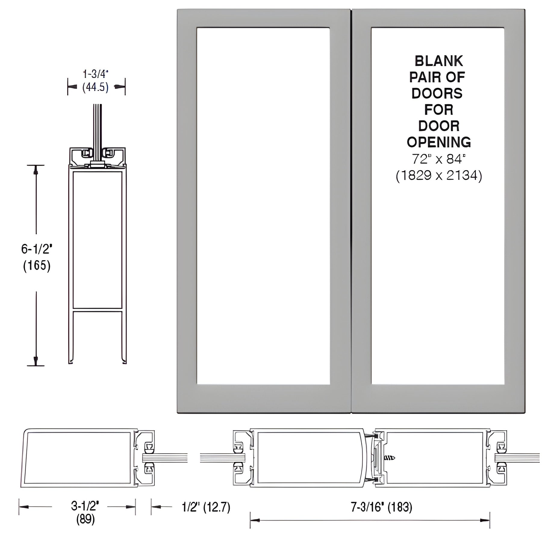 CRL-U.S. Aluminum Clear Anodized Custom Blank Pair 400 Medium Stile Offset Hung Entrance Doors - No Prep