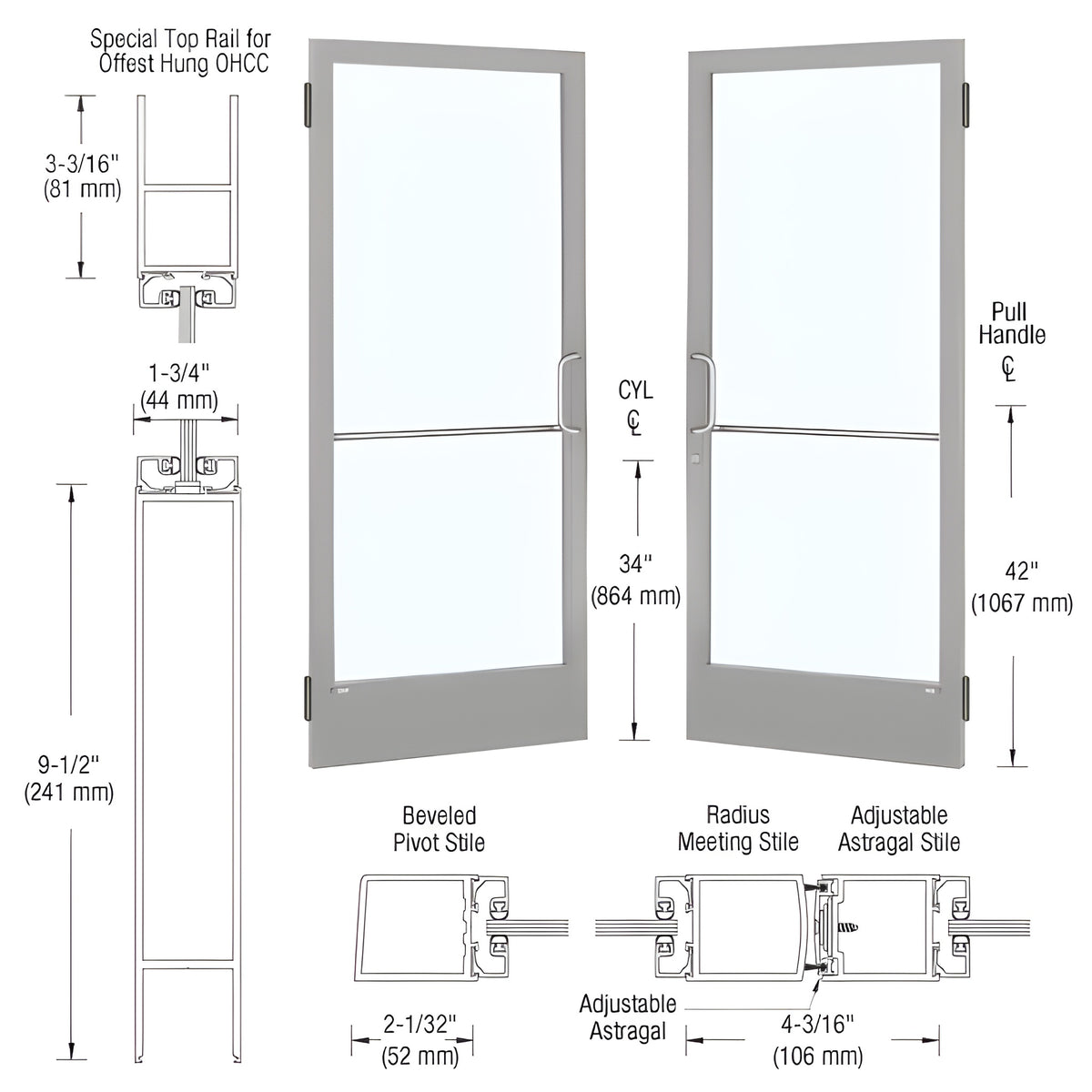 CRL-U.S. Aluminum Clear Anodized Custom Pair 72" x 84" Series 250 Narrow Stile Butt Hinge Entrance Door for OHCC