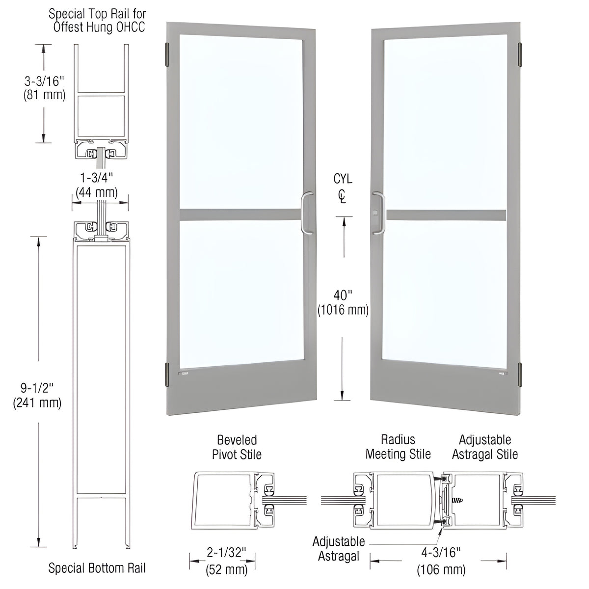 CRL-U.S. Aluminum Clear Anodized Custom Pair 72" x 84" Series 250 Narrow Stile Butt Hinge Entrance Door for OHCC