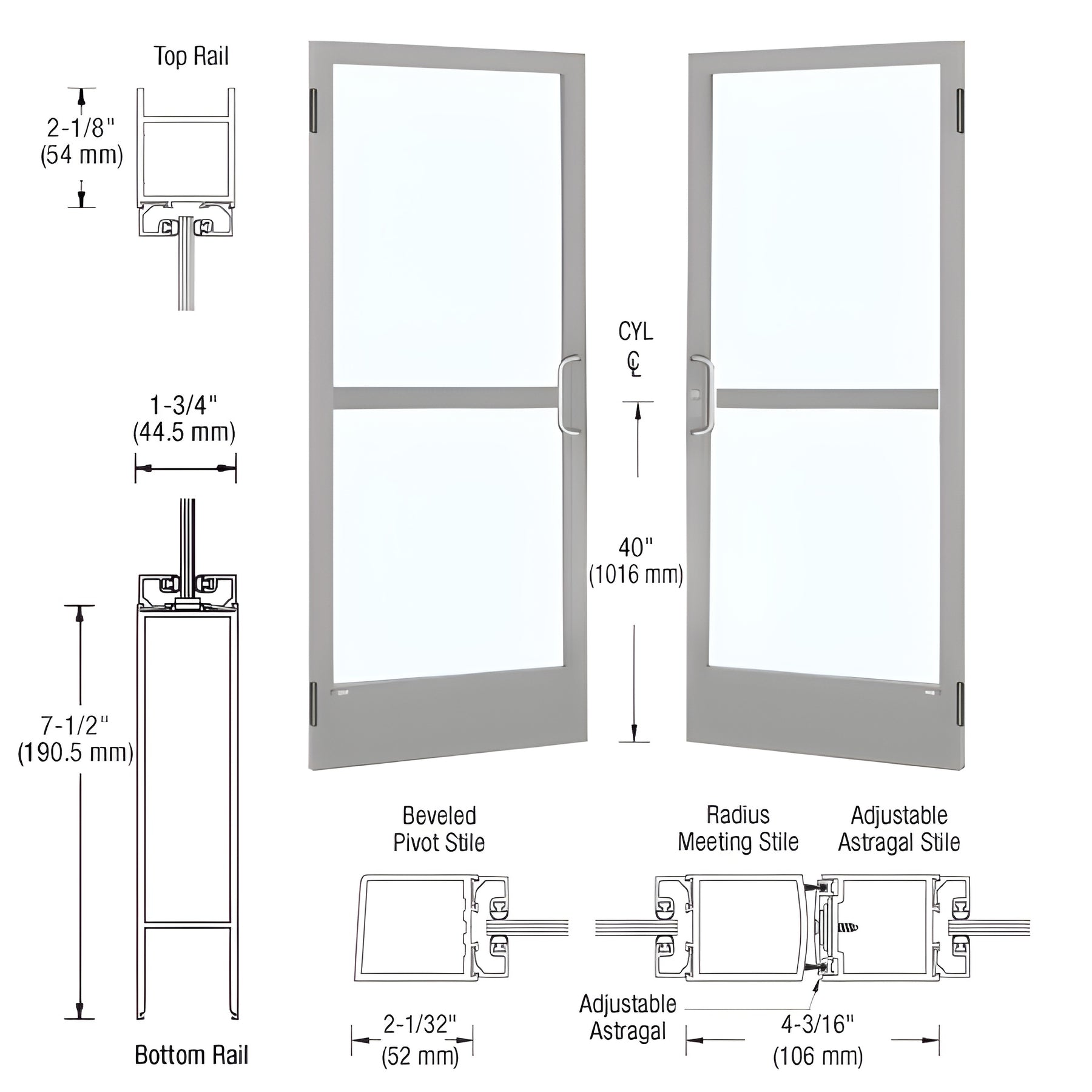 CRL-U.S. Aluminum Clear Anodized Custom Pair 72" x 84" Series 250 Narrow Stile Butt Hinge Entrance Door
