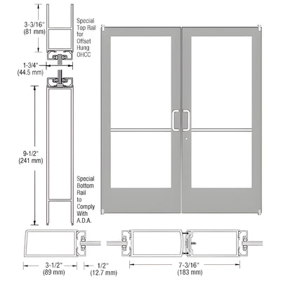CRL-U.S. Aluminum Clear Anodized Custom Pair Series 400 Medium Stile Offset Pivot Entrance Doors for Overhead Concealed Door Closers