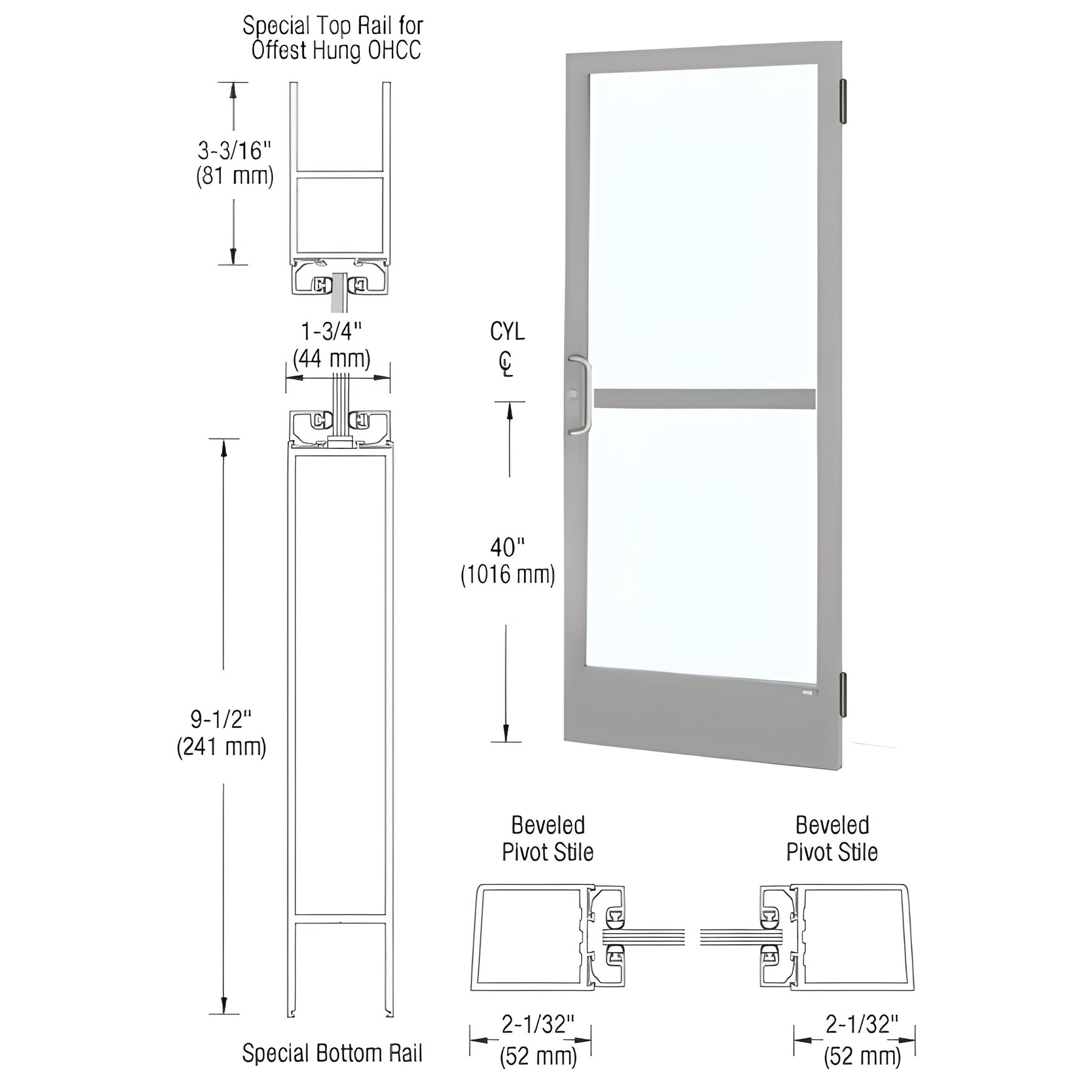 CRL-U.S. Aluminum Clear Anodized Custom Single 36" x 84" Series 250 Narrow Stile Butt Hinge Entrance Door for OHCC