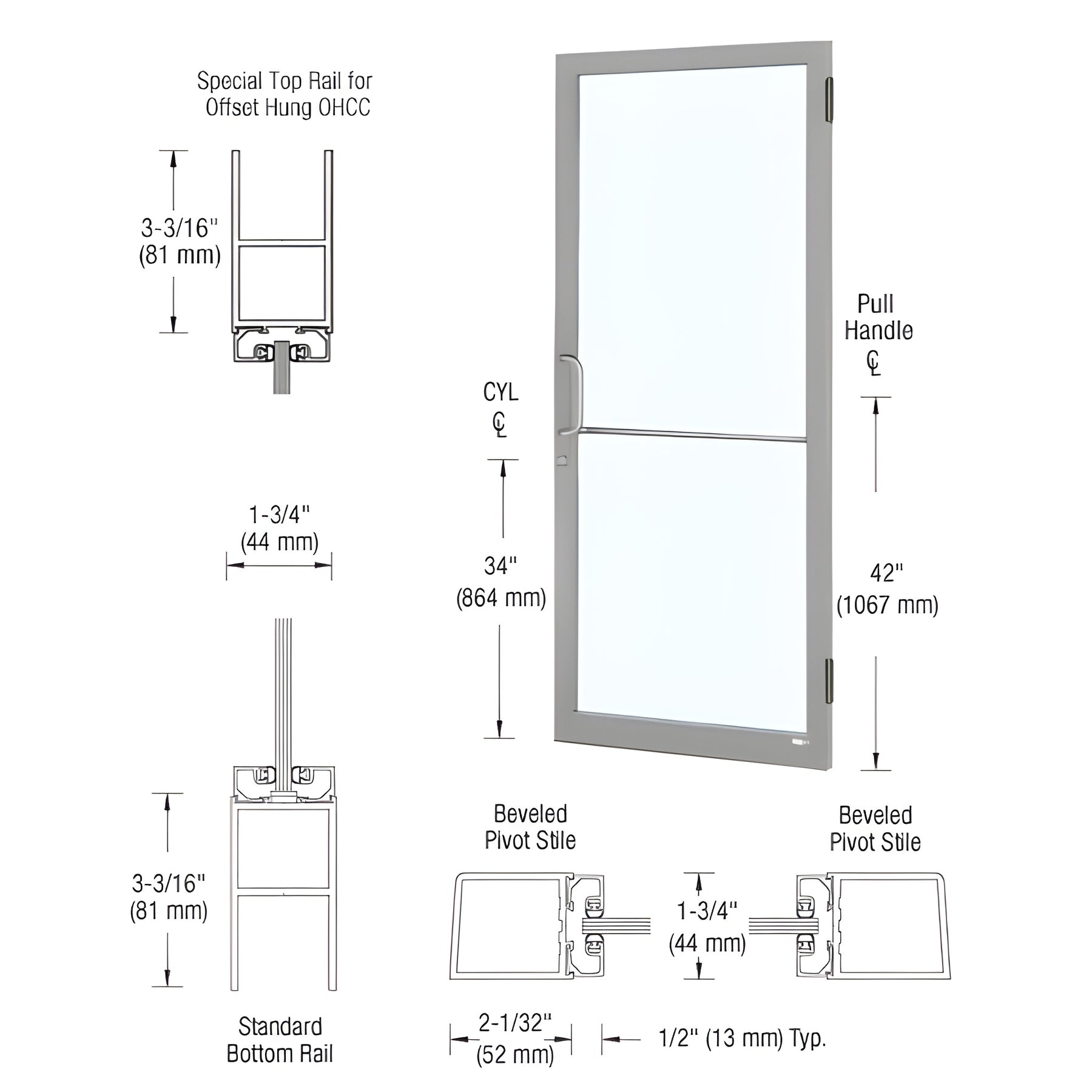 CRL-U.S. Aluminum Clear Anodized Custom Single 36" x 84" Series 250 Narrow Stile Butt Hinge Entrance Door for OHCC
