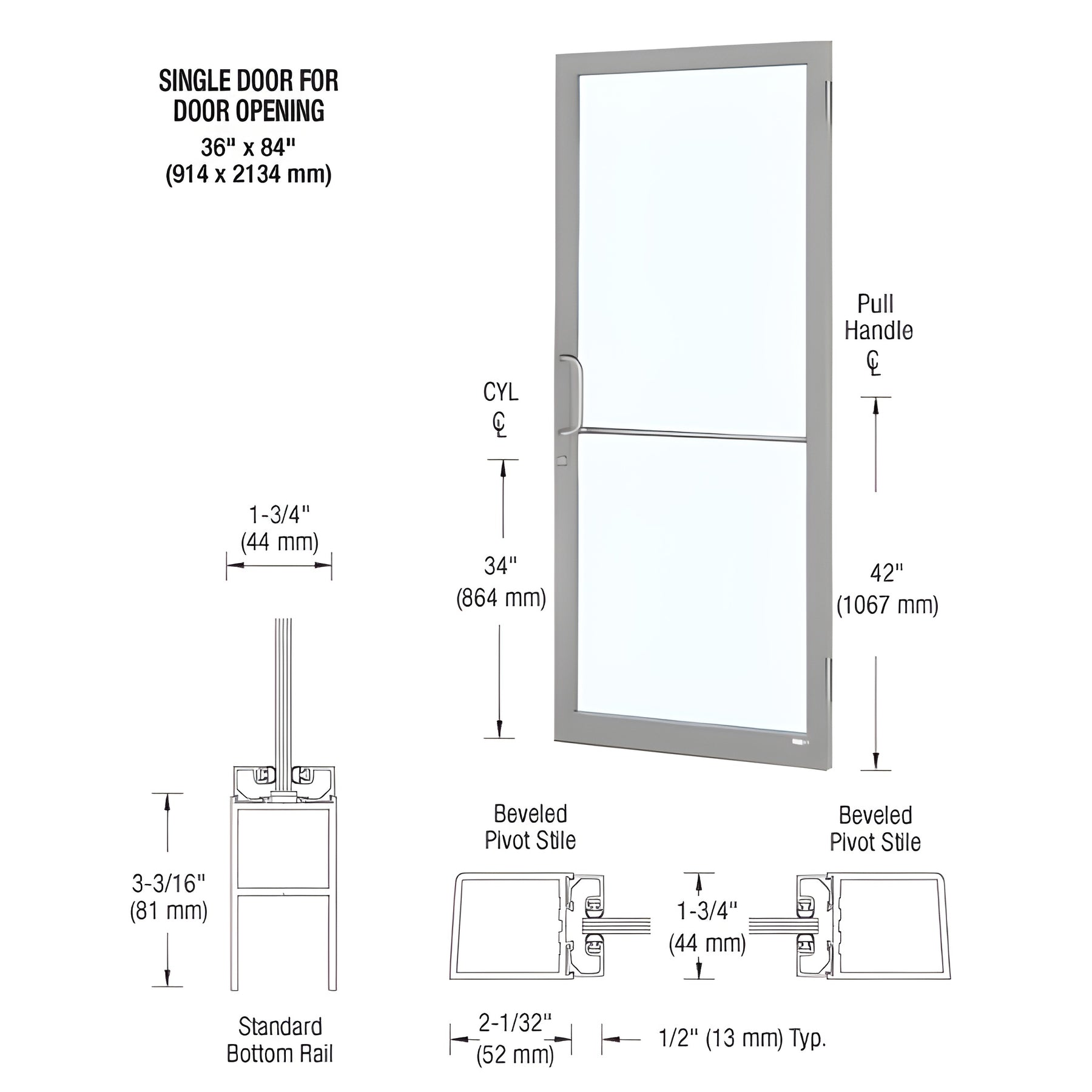 CRL-U.S. Aluminum Clear Anodized Custom Single 36" x 84" Series 250 Narrow Stile Butt Hinge Entrance Door