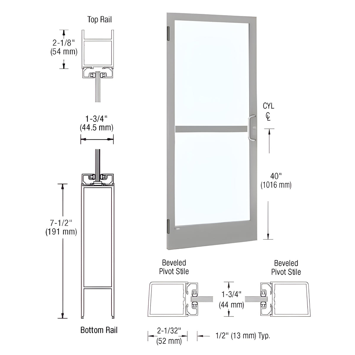 CRL-U.S. Aluminum Clear Anodized Custom Single 36" x 84" Series 250 Narrow Stile Butt Hinge Entrance Door