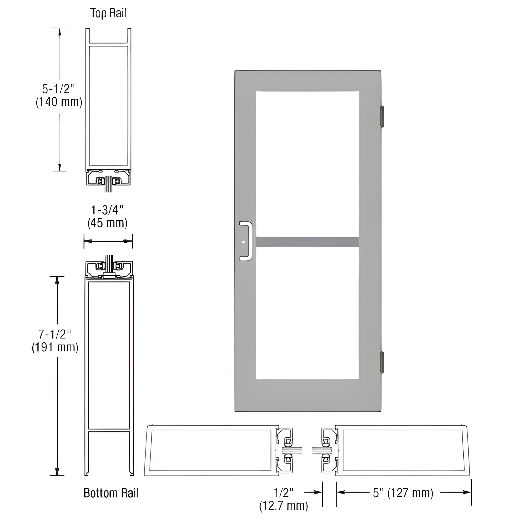 CRL-U.S. Aluminum Clear Anodized Custom Single 36" x 84" Series 550 Wide Stile Butt Hinge Entrance Door