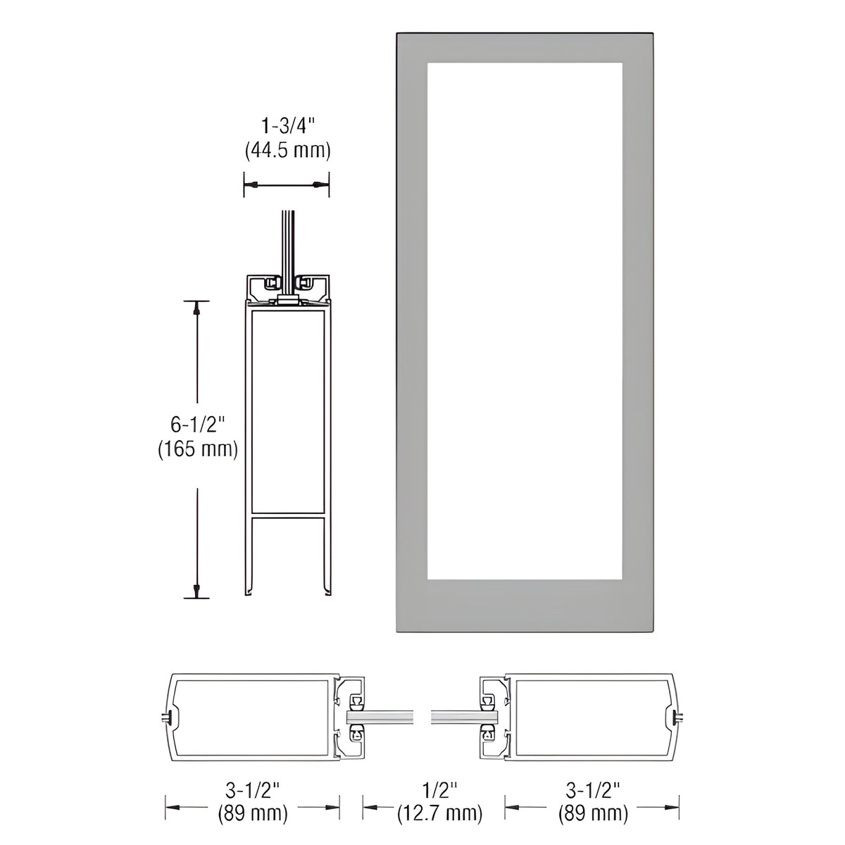 CRL-U.S. Aluminum Clear Anodized Custom Single Blank 400 Medium Stile Center Hung Entrance Door - No Prep