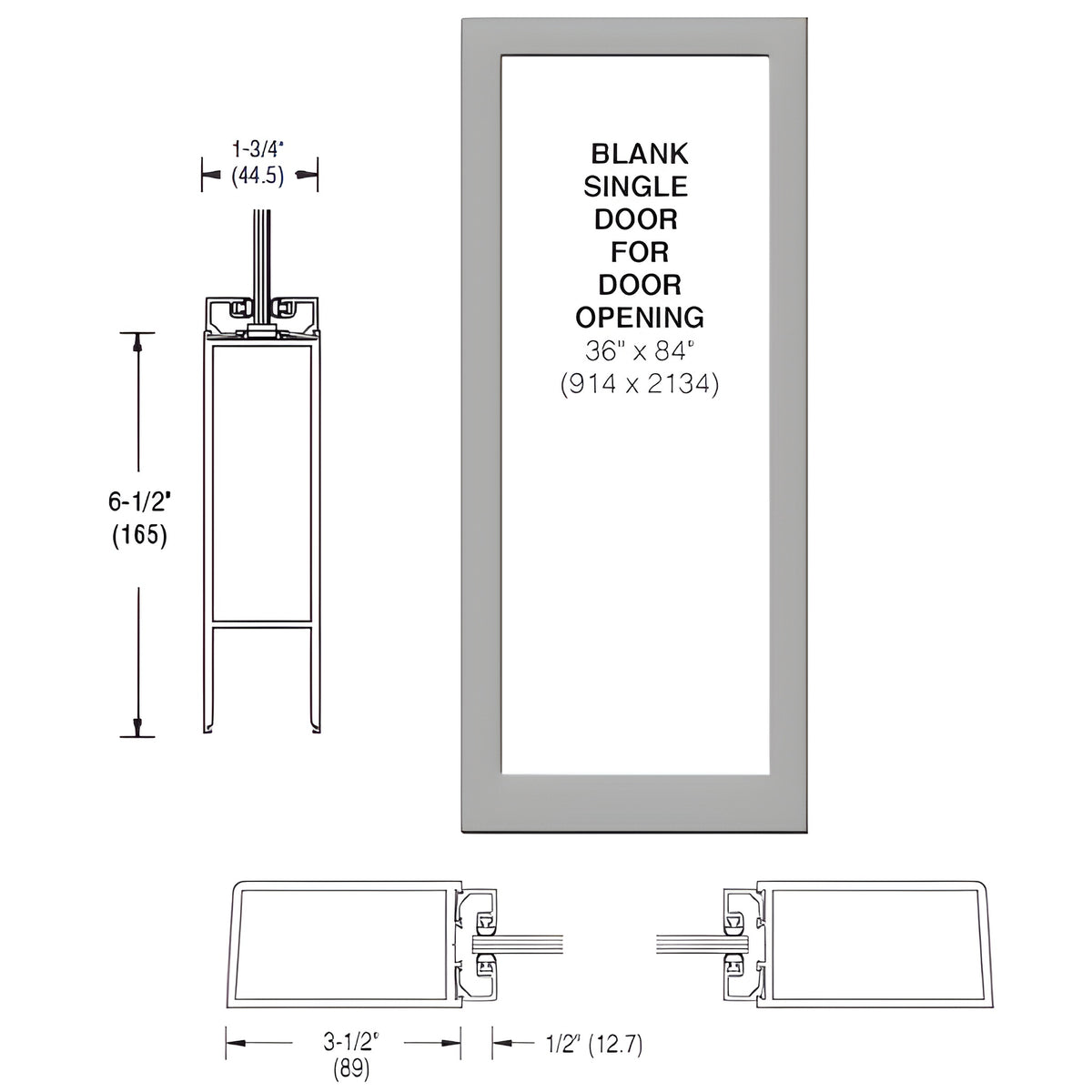 CRL-U.S. Aluminum Clear Anodized Custom Single Blank 400 Medium Stile Offset Hung Entrance Door - No Prep