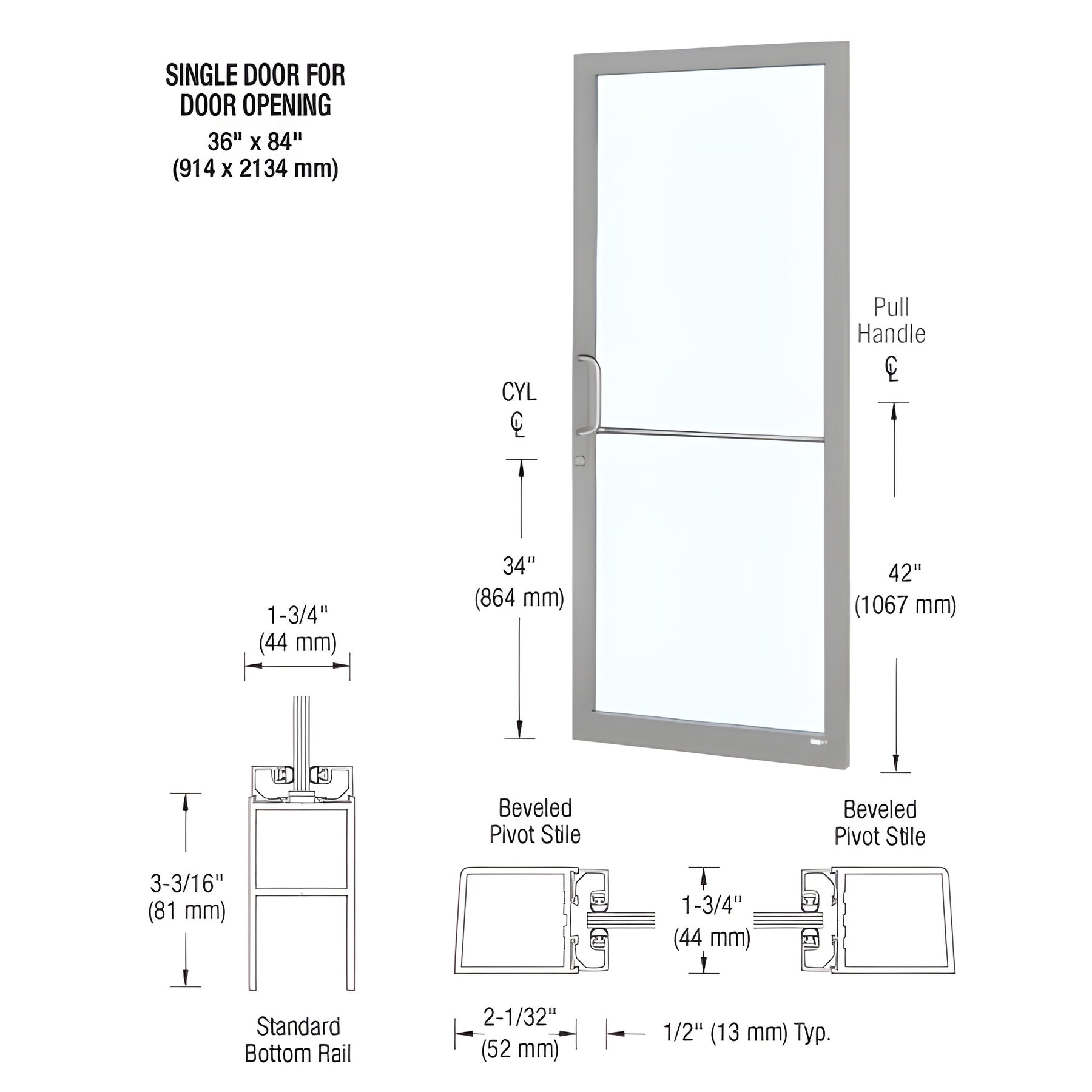 CRL-U.S. Aluminum Clear Anodized Custom Single Series 250 Narrow Stile Geared Hinge Entrance Door for Surface Mount Door Closer