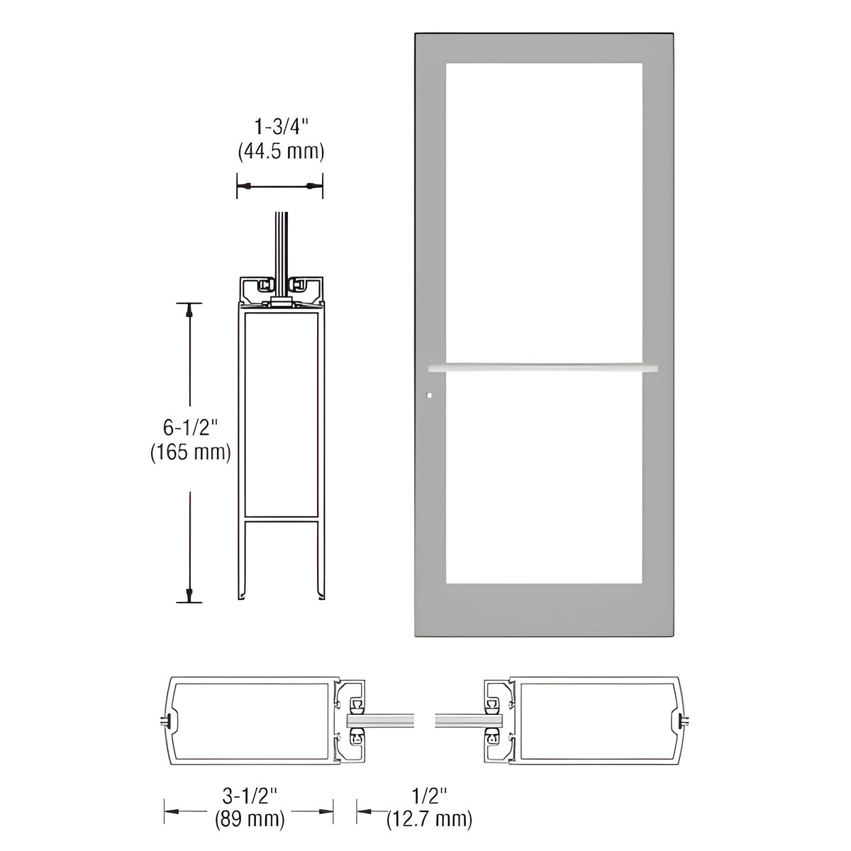 CRL-U.S. Aluminum Clear Anodized Custom Single Series 400 Medium Stile Center Pivot Entrance Door for Overhead Concealed Door Closer