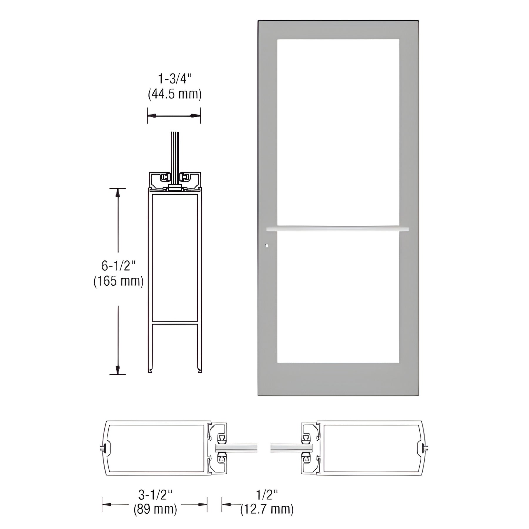 CRL-U.S. Aluminum Clear Anodized Custom Single Series 400 Medium Stile Center Pivot Entrance Door for Overhead Concealed Door Closer
