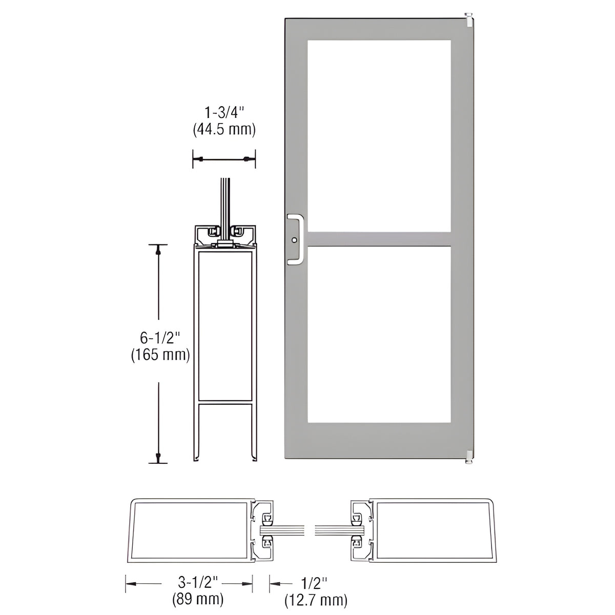 CRL-U.S. Aluminum Clear Anodized Custom Single Series 400 Medium Stile Offset Pivot Entrance Door For Panic and Surface Mount Door Closer