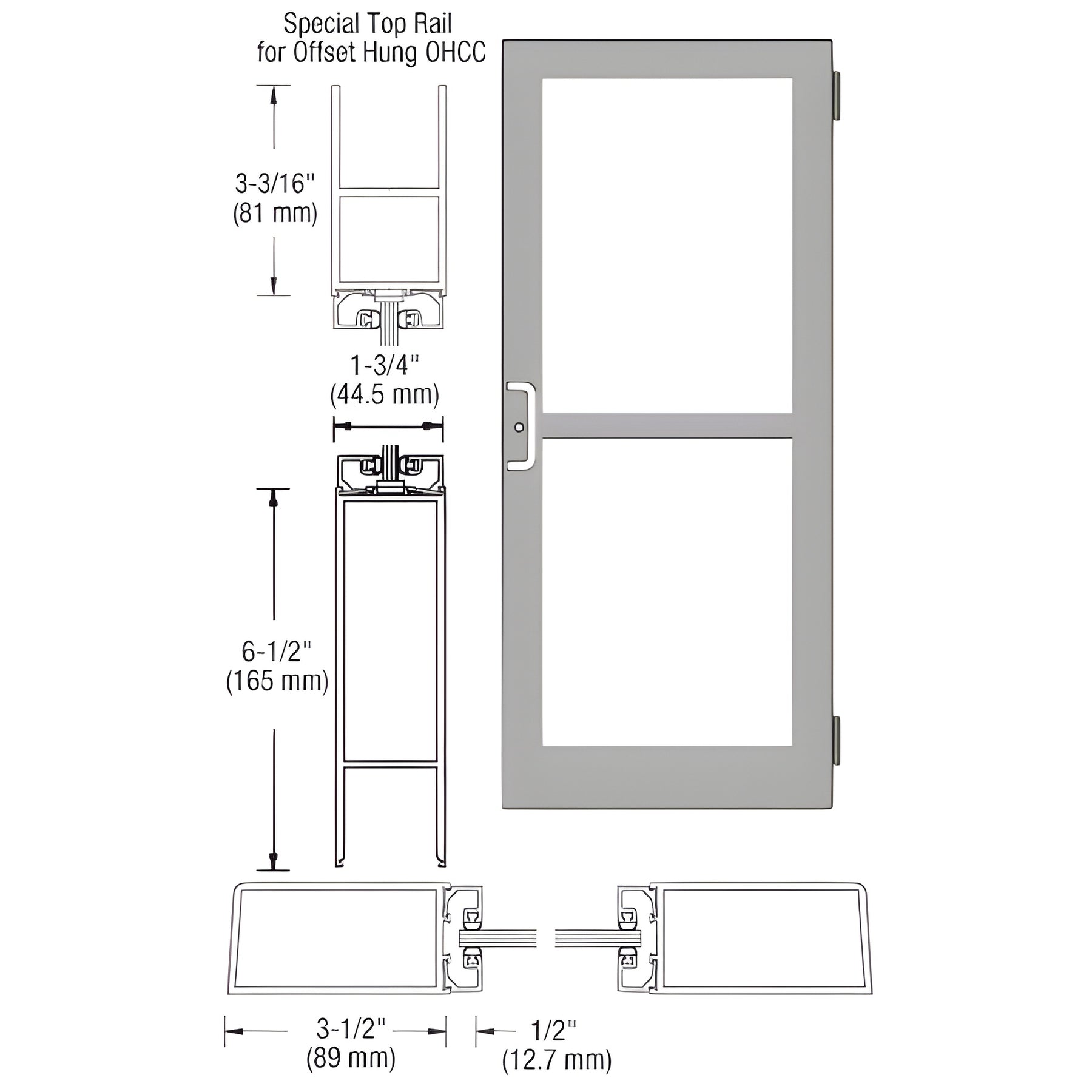 CRL-U.S. Aluminum Clear Anodized Custom Single Series 400 Medium Stile Butt Hinged Entrance Door for Panic and Overhead Concealed Door Closer
