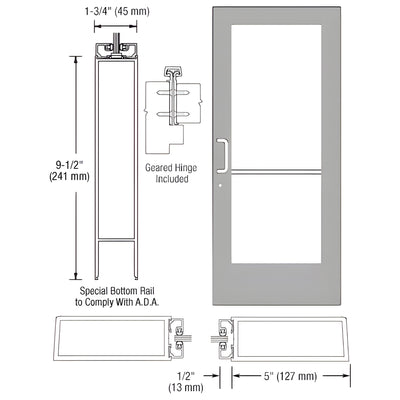 CRL-U.S. Aluminum Clear Anodized Custom Single Series 550 Wide Stile Geared Hinge Entrance Door for Surface Mount Door Closer