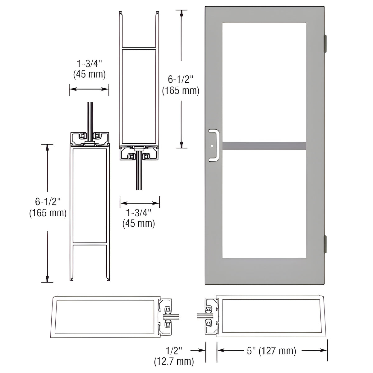 CRL-U.S. Aluminum Clear Anodized Custom Single Series 550 Wide Stile Butt Hinged Entrance Door For Panic and Overhead Concealed Door Closer
