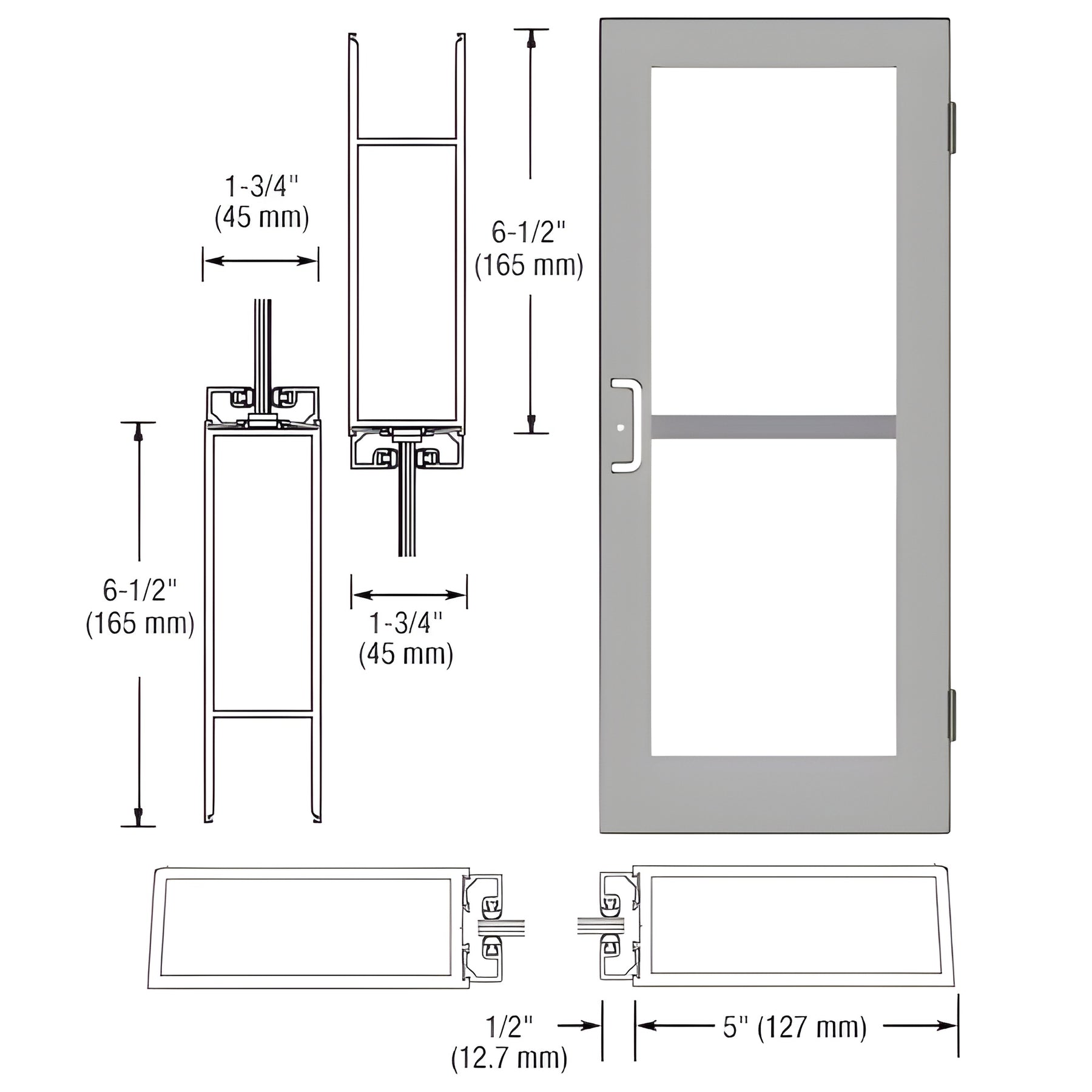 CRL-U.S. Aluminum Clear Anodized Custom Single Series 550 Wide Stile Butt Hinged Entrance Door For Panic and Overhead Concealed Door Closer