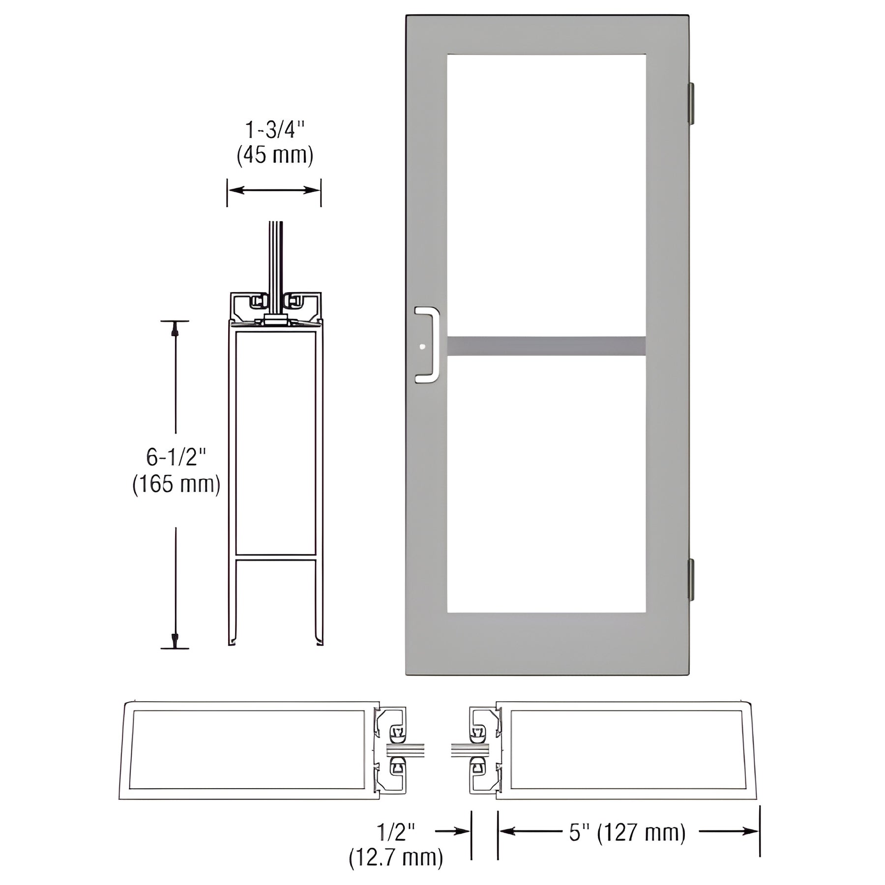 CRL-U.S. Aluminum Clear Anodized Custom Single Series 550 Wide Stile Butt Hinged Entrance Door For Panics and Surface Mount Door Closers