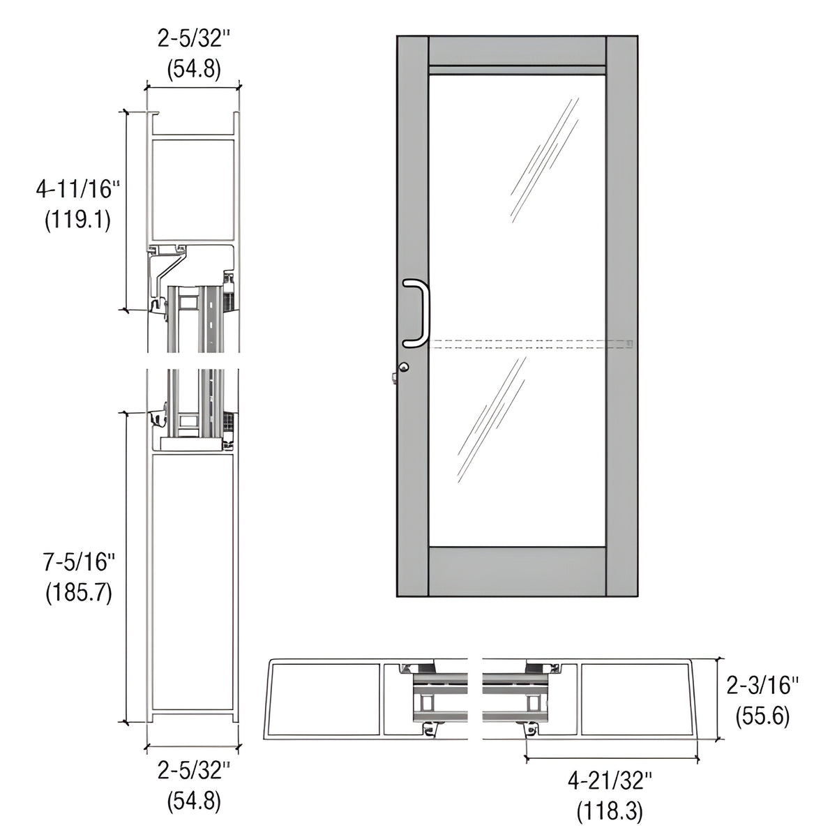 CRL-U.S. Aluminum Clear Anodized Custom Single Series 604 Blast Resistant Butt Hinge Entrance Door for Surface Mount Door Closer