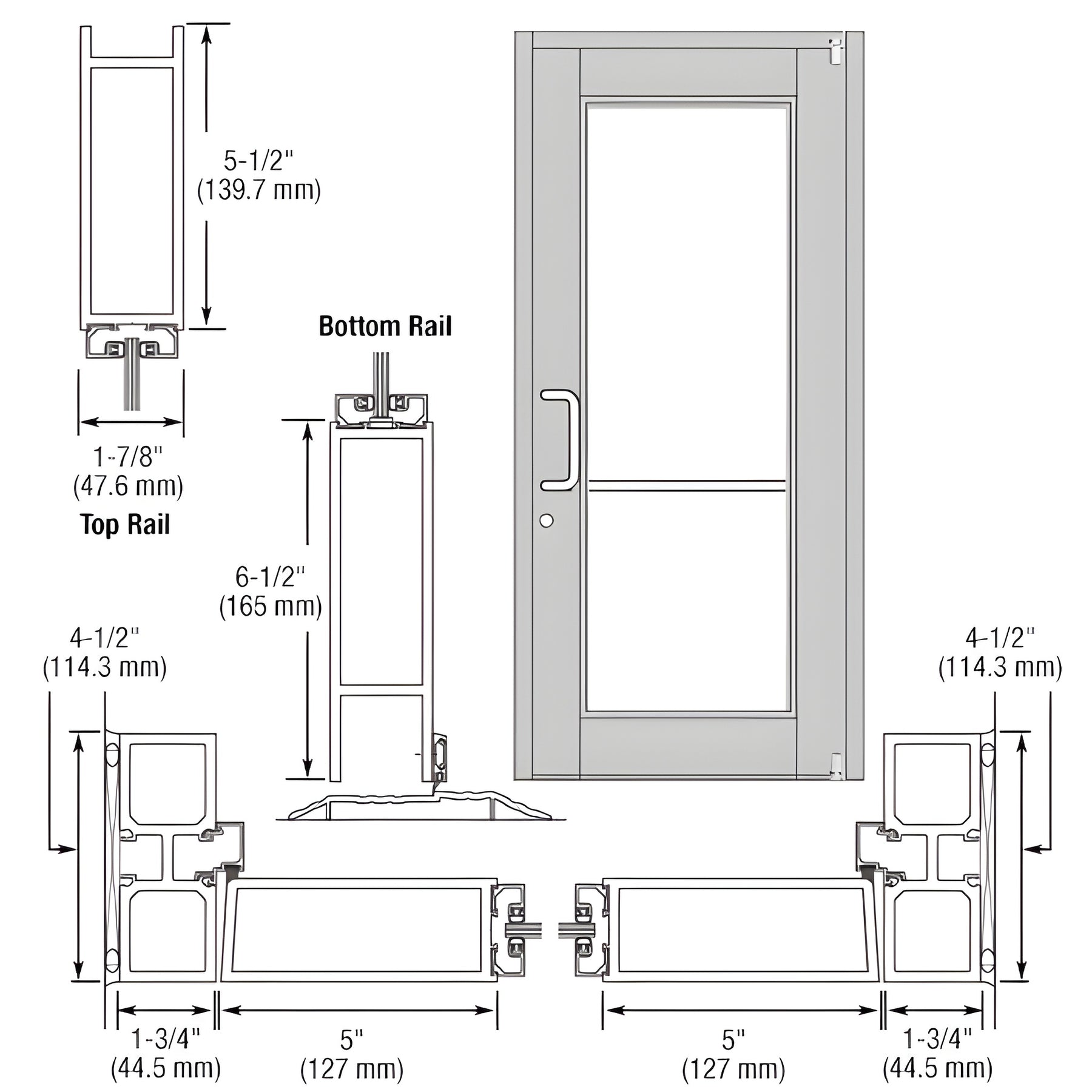 CRL-U.S. Aluminum Clear Anodized Custom Single Series 850 Durafront Wide Stile Offset Pivot Entrance Door for Surface Mount Door Closer
