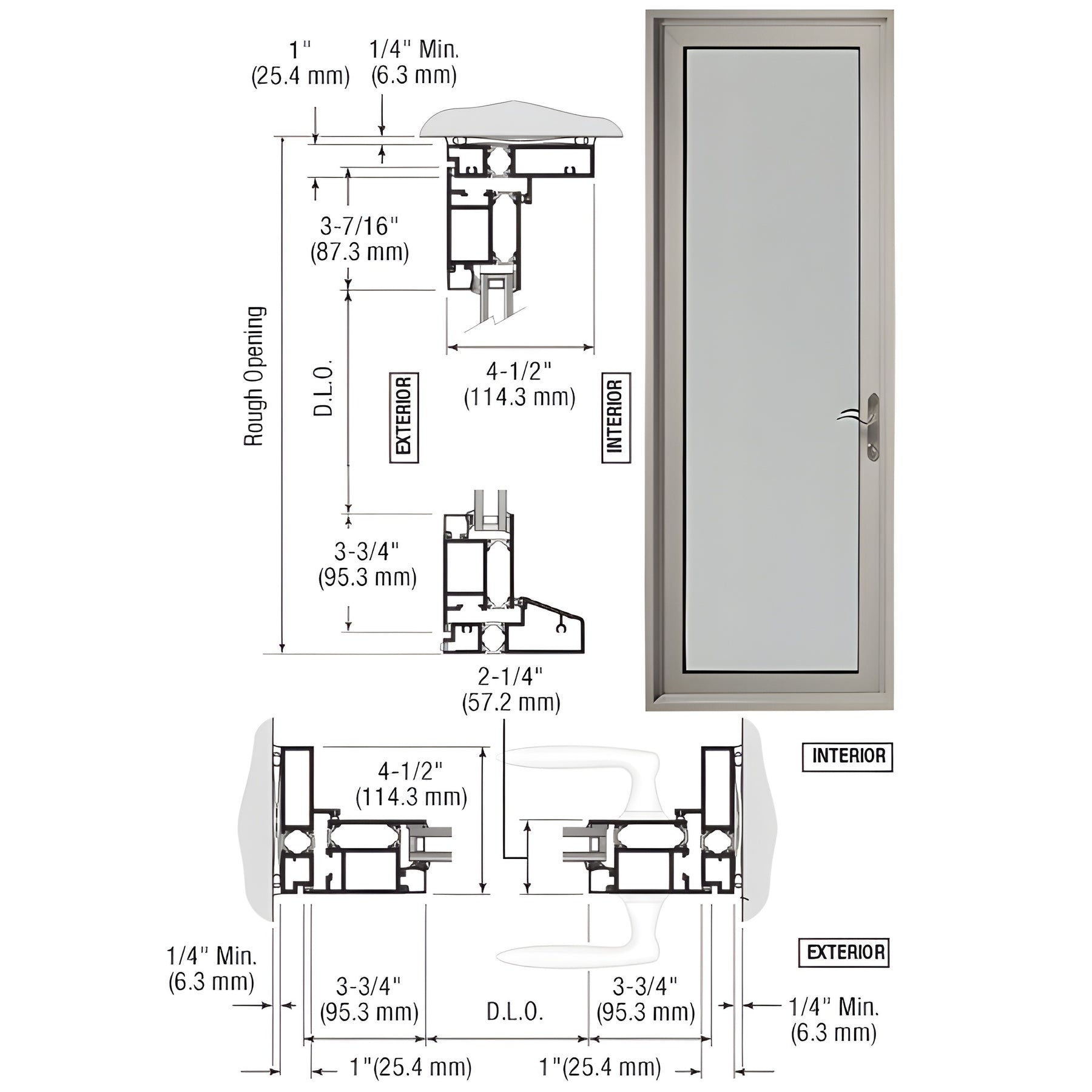 CRL-U.S. Aluminum Clear Anodized Custom Single Series 900 Butt Hinged Terrace Door for Surface Mount Door Closer