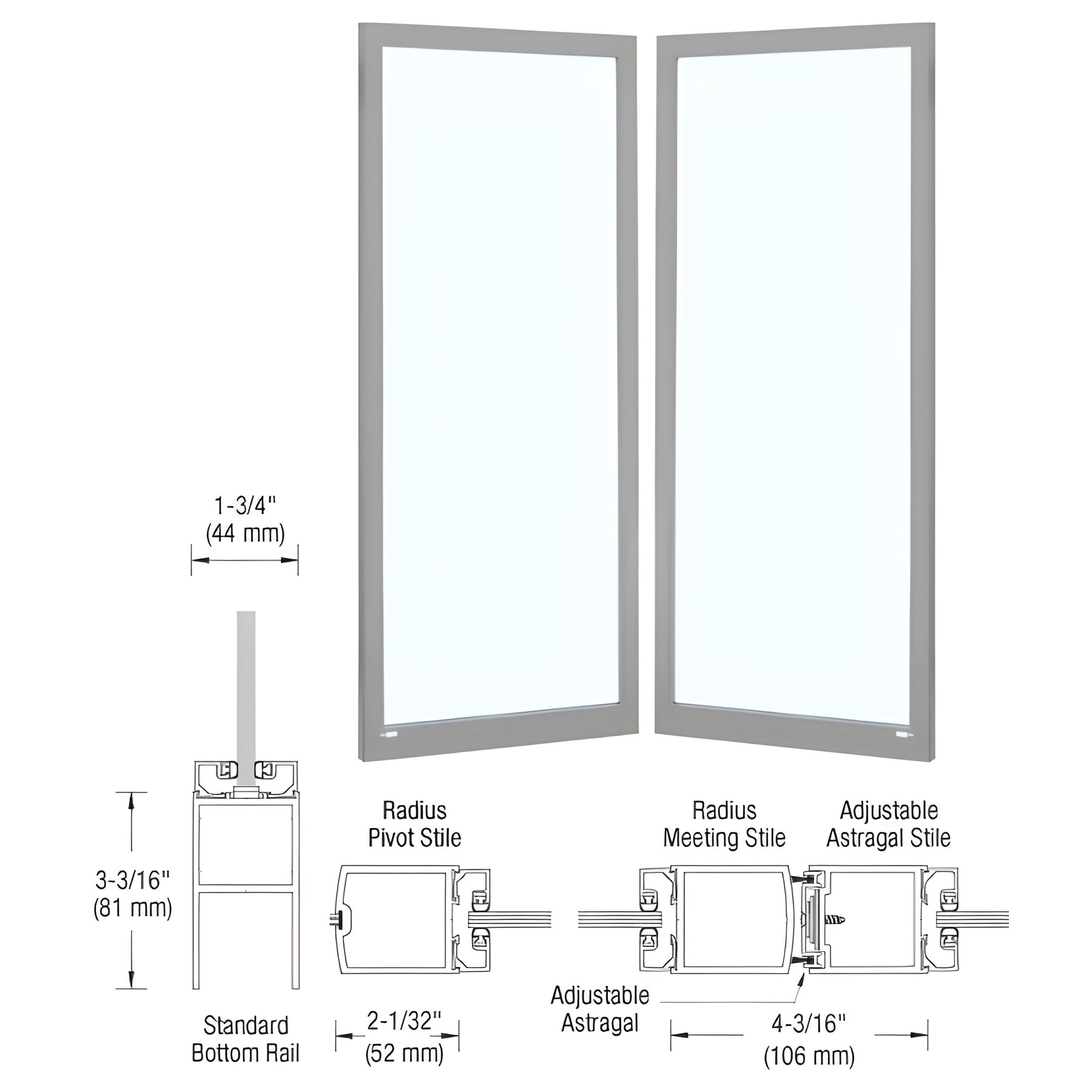 CRL-U.S. Aluminum Clear Anodized Custom Size Blank Pair 250 Narrow Center Stile Entrance Doors - No Prep