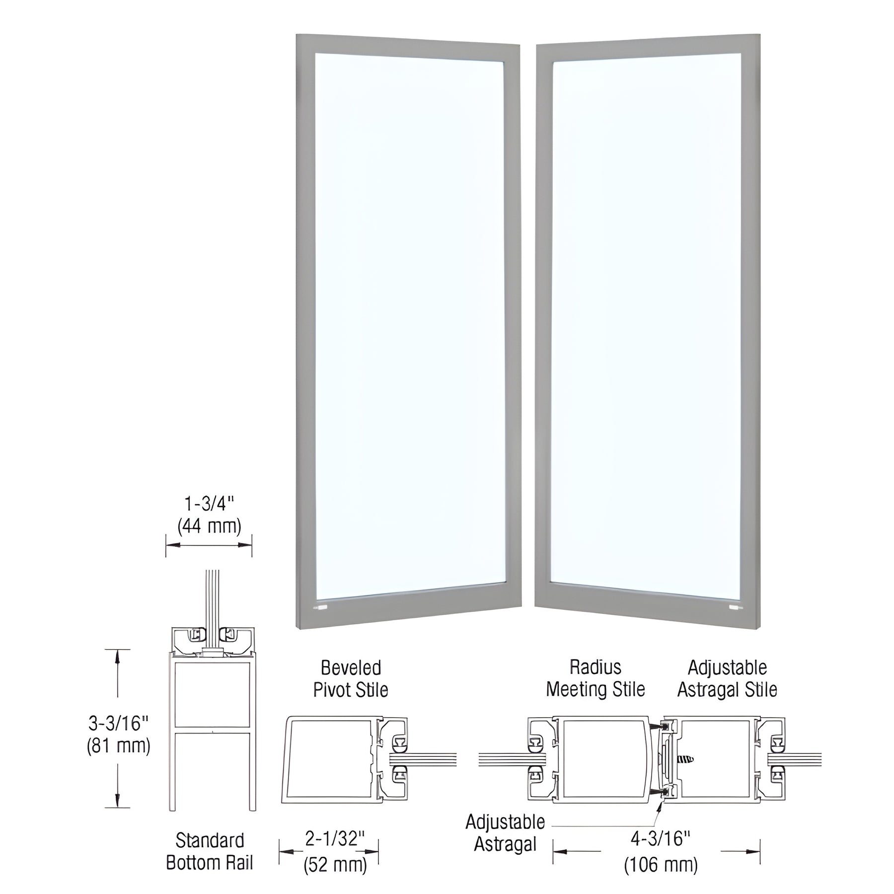 CRL-U.S. Aluminum Clear Anodized Custom Size Blank Pair 250 Narrow Offset Stile Entrance Doors- No Prep