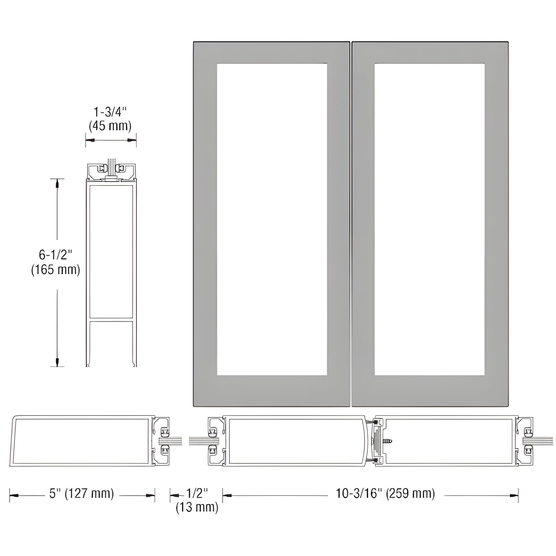 CRL-U.S. Aluminum Clear Anodized Custom Size Blank Pair 550 Wide Offset Stile Entrance Doors - No Prep