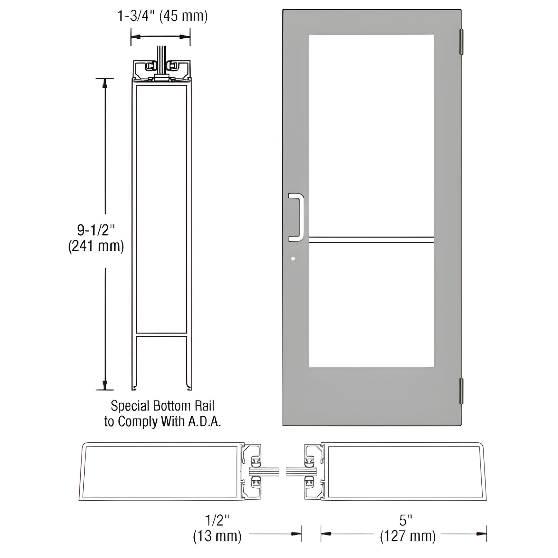 CRL-U.S. Aluminum Clear Anodized Custom Size Single Series 550 Wide Stile Butt Hinge Entrance Door ADA/Title 24