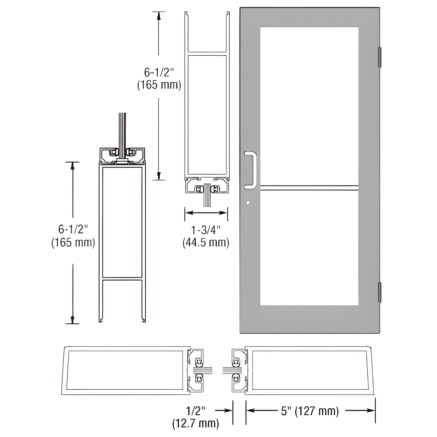 CRL-U.S. Aluminum Clear Anodized Custom Size Single Series 550 Wide Stile Butt Hinge Entrance Door for Overhead Concealed Door Closer