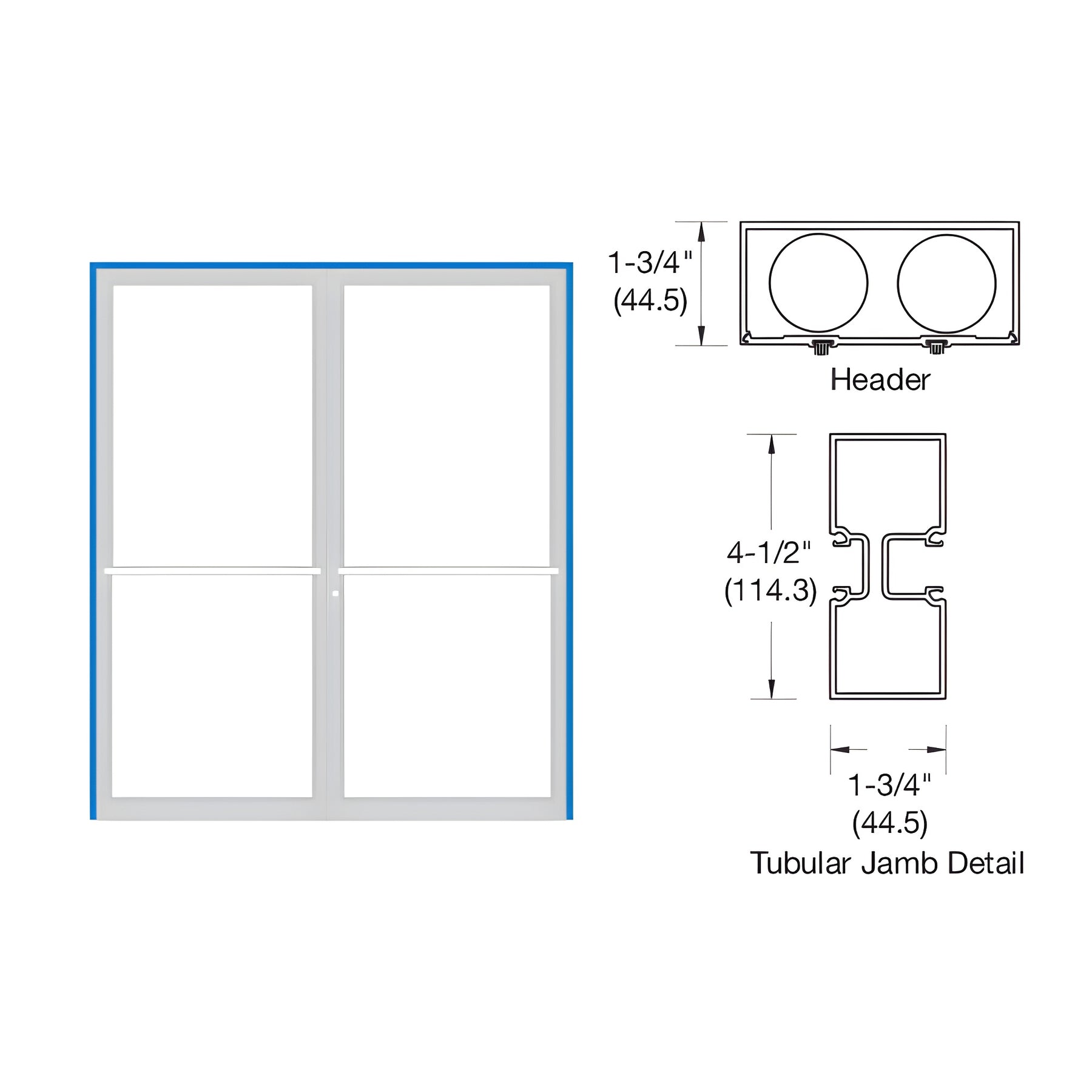 CRL-U.S. Aluminum Clear Anodized Double Door 75-1/2" x 85-3/4" 450 Series Up and Over Frame for Butt Hung OHCC