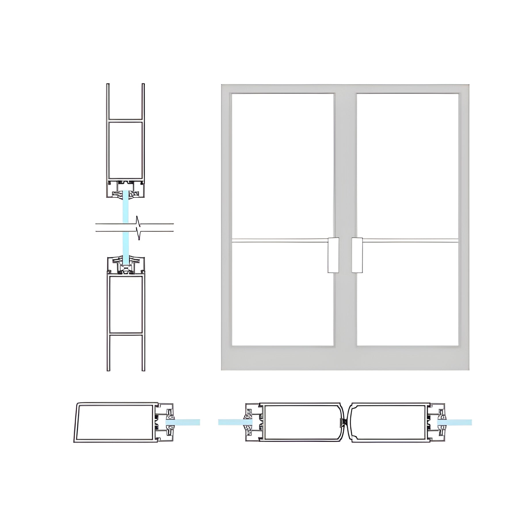 CRL-U.S. Aluminum Clear Anodized Double Doors Medium Stile NOA 72" x 84" Non Impact Offset Pivoted Door