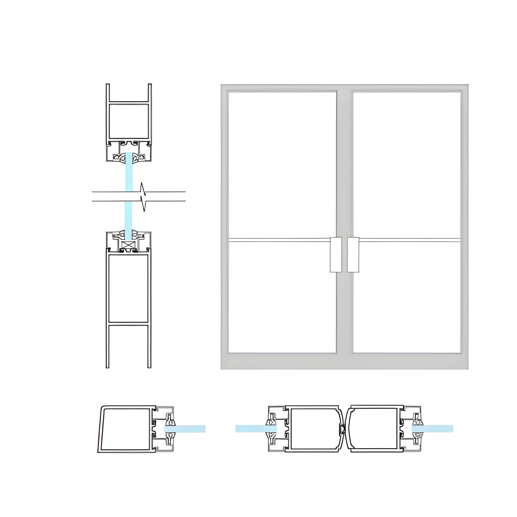 CRL-U.S. Aluminum Clear Anodized Double Doors Narrow Stile NOA 72" x 84" Non Impact Offset Pivoted Door