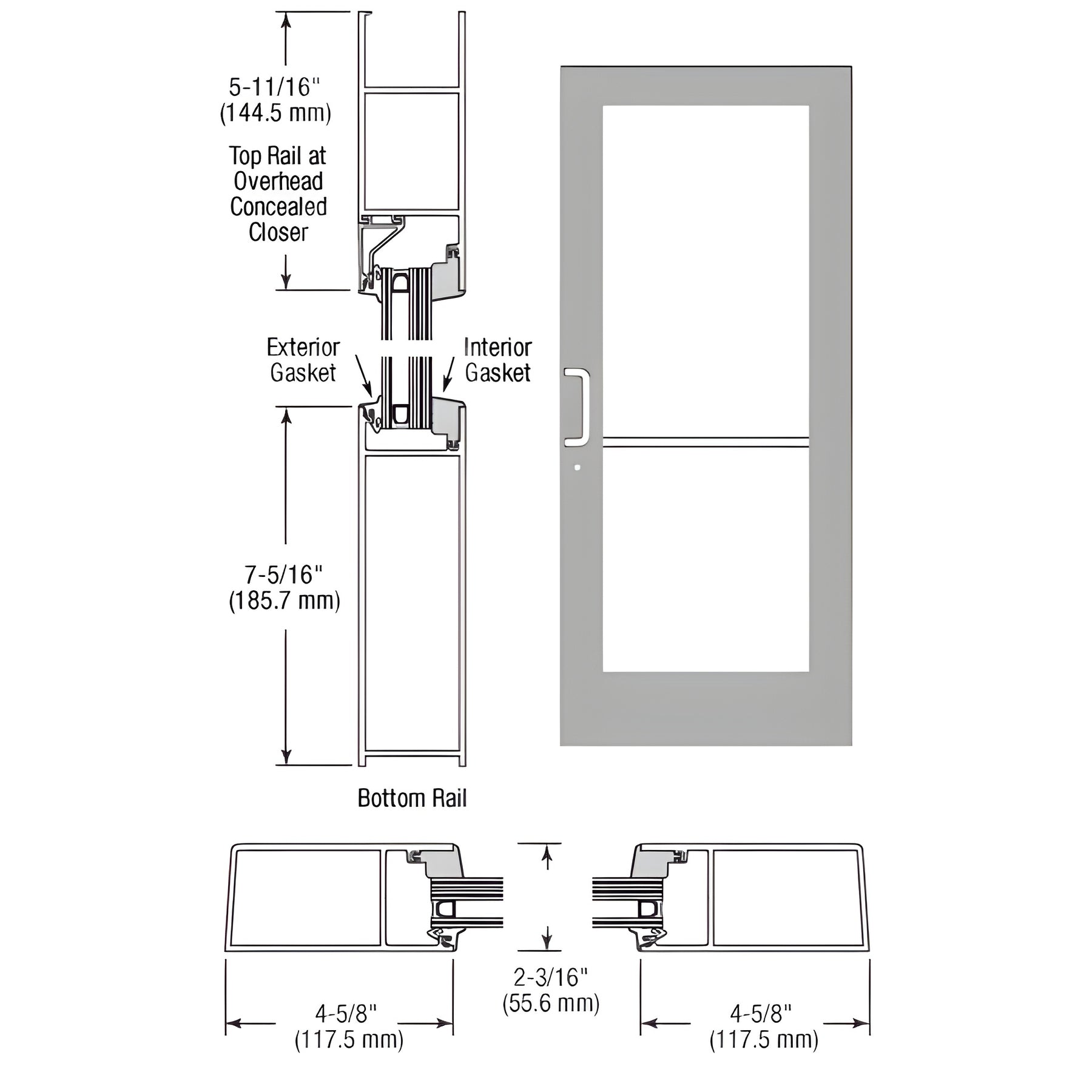 CRL-U.S. Aluminum Clear Anodized IG600 Series Custom Single StormFront™ Butt Hinged Entrance for Concealed Overhead Closer