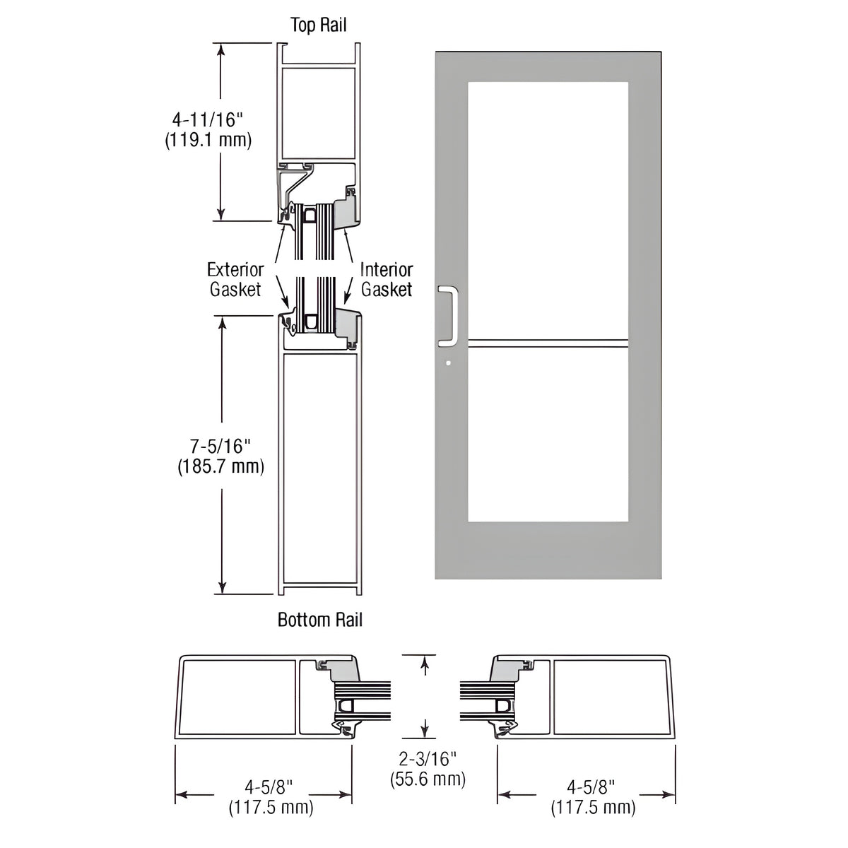 CRL-U.S. Aluminum Clear Anodized IG600 Series Custom Single StormFront™ Gear Hinged Entrance for Surface Closer
