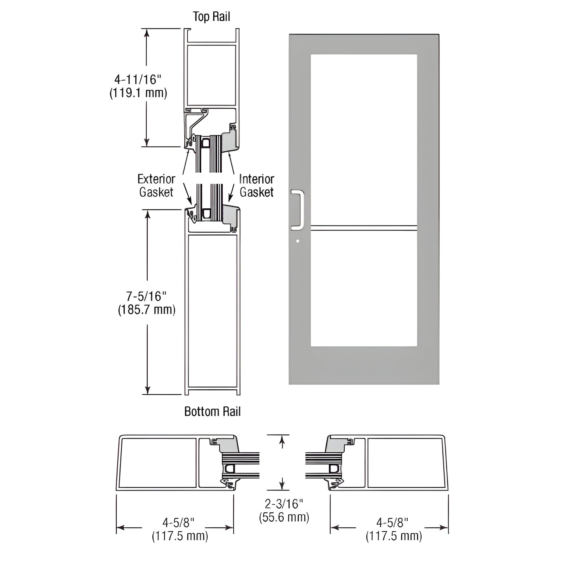 CRL-U.S. Aluminum Clear Anodized IG600 Series Custom Single StormFront™ Gear Hinged Entrance for Surface Closer