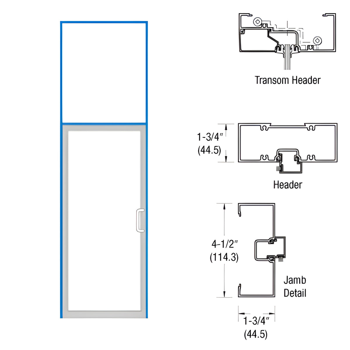 CRL-U.S. Aluminum Clear Anodized Open Back Transom Door Frame for Hinge Left Single Door with Offset Pivots, Panics and Using Surface Closers