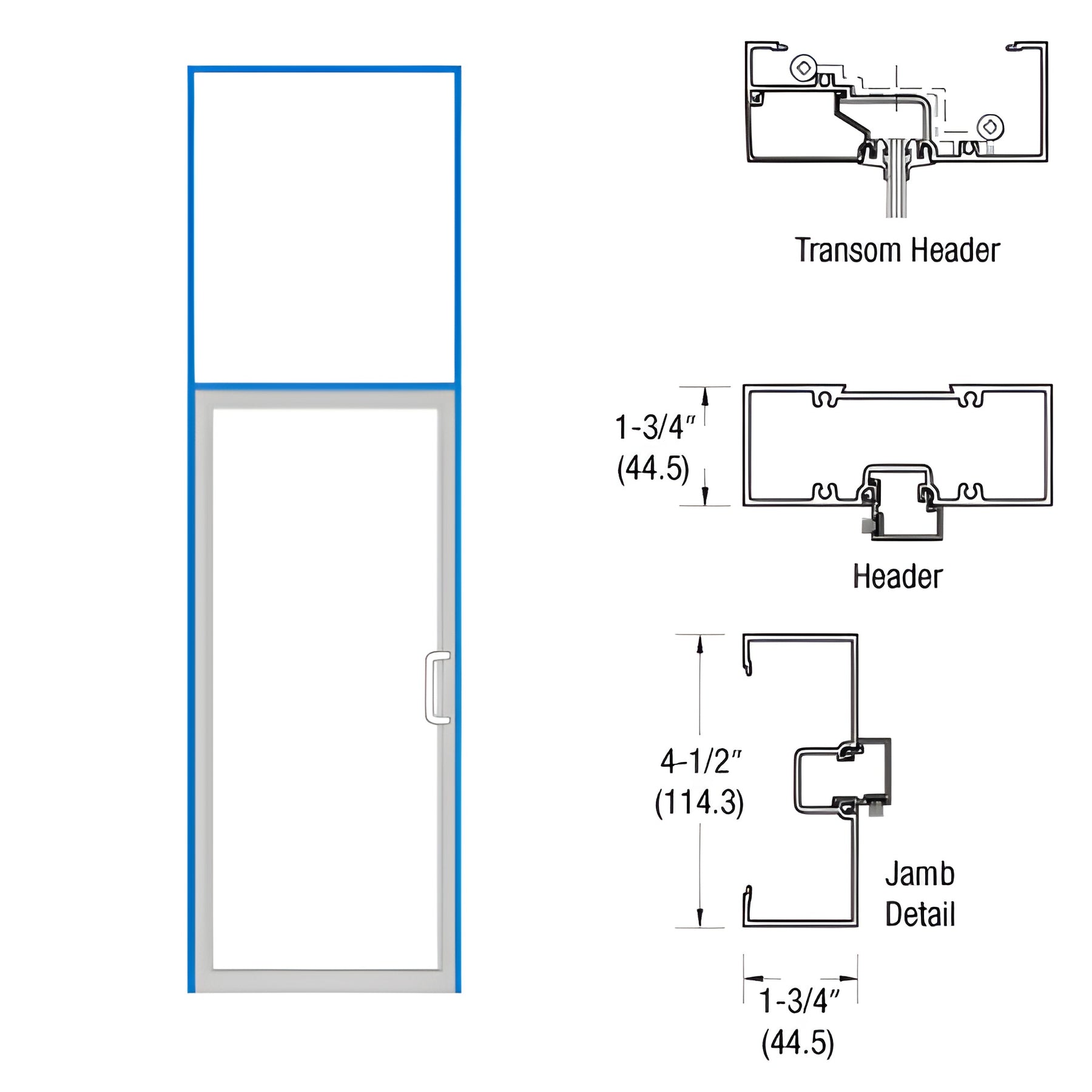 CRL-U.S. Aluminum Clear Anodized Open Back Transom Door Frame for Hinge Left Single Door with Offset Pivots, Panics and Using Surface Closers