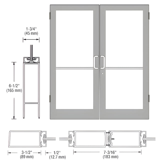 CRL-U.S. Aluminum Clear Anodized Pair 96" x 84" Series 400 Medium Stile Left Side Latch Butt Hinged Showroom Doors for Surface Mount Door Closers