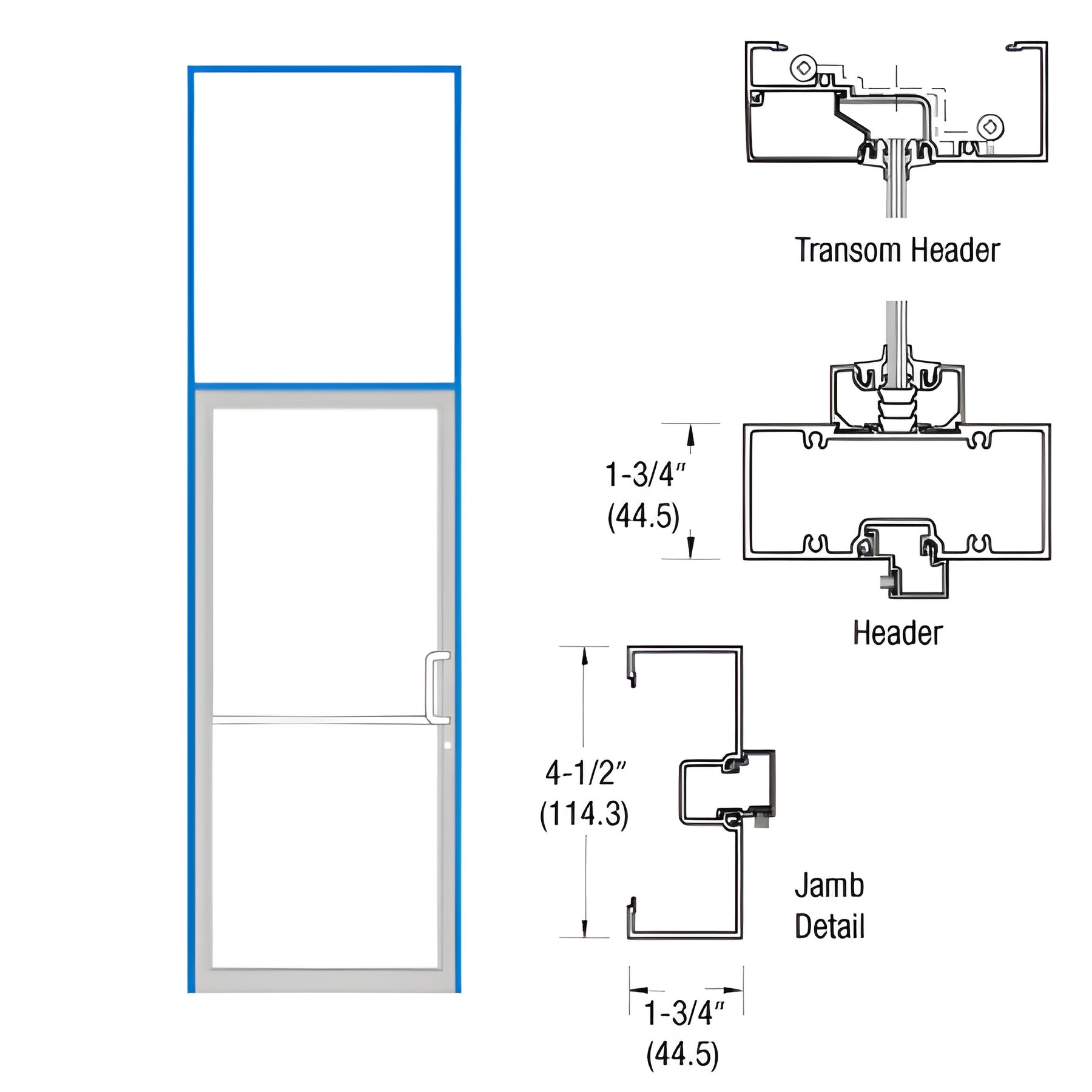 CRL-U.S. Aluminum Clear Anodized Right Hand Transom Frame Open Back for Single Door Prepped for Pair Butt Hinges